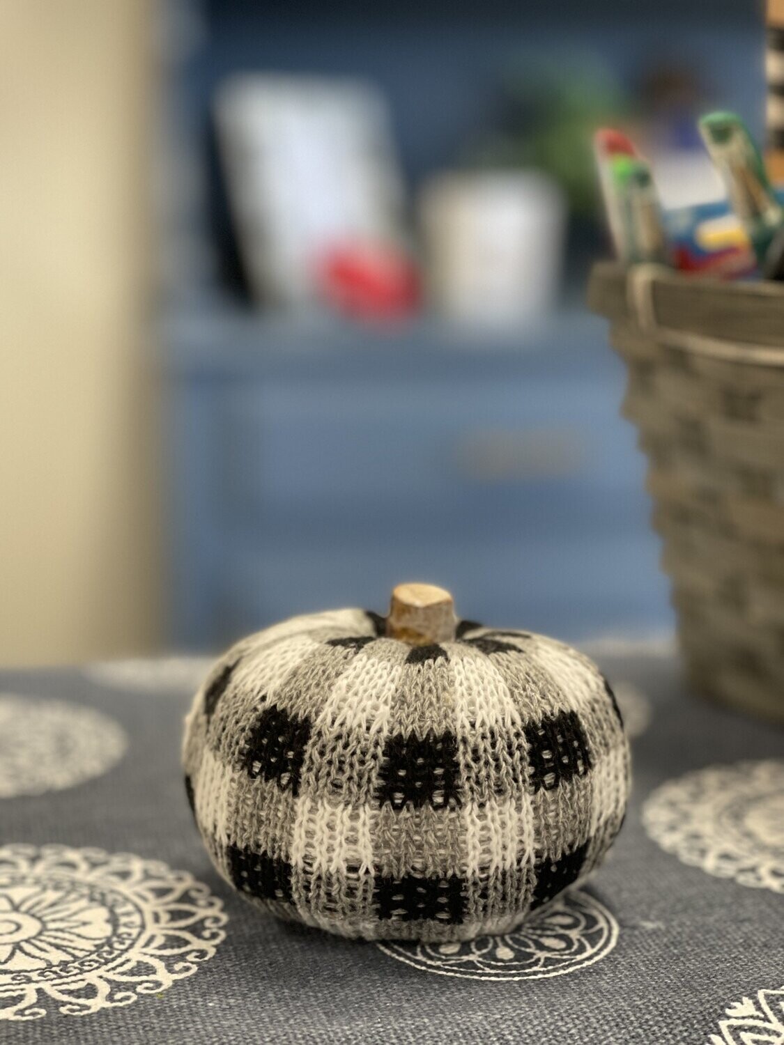 Fall Artificial  Buffalo Check Crochet Pumpkins Fall Harvest, Color: B&amp;W Crochet