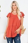 POLKA DOT RIB BABYDOLL, Color: Brick, Size: SM
