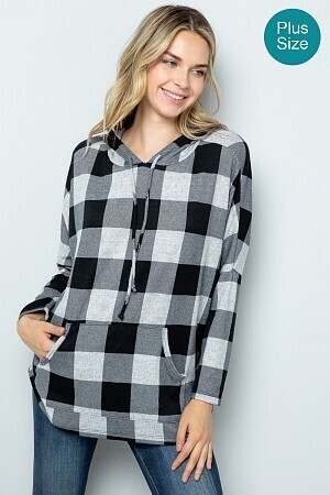 Plaid Dolman Hoodie, Color: Grey/Blk, Size: SM
