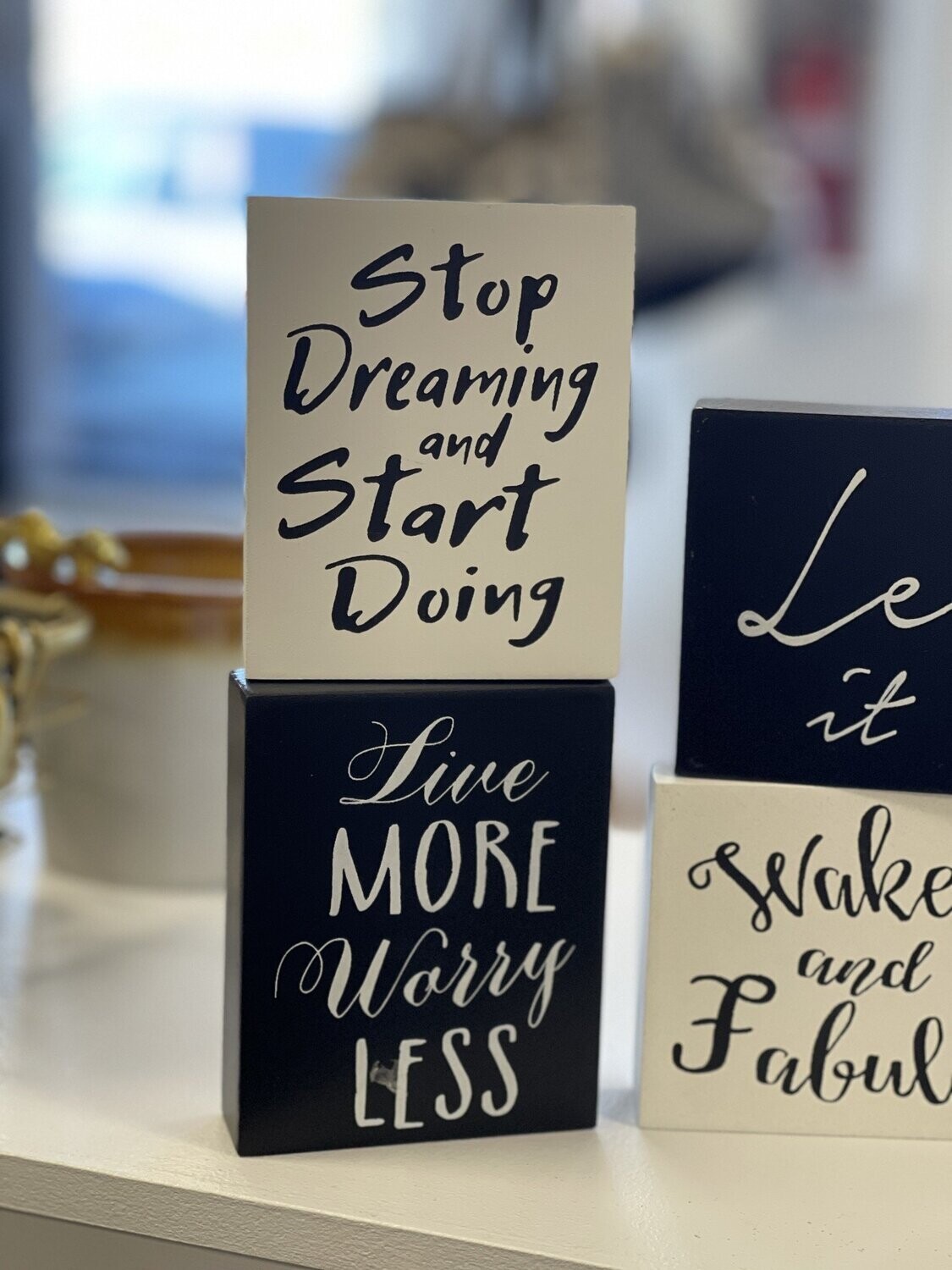 Wood Tabletop Assorted Block Sign Sayings, Color: Stop Dreaming Start Doing