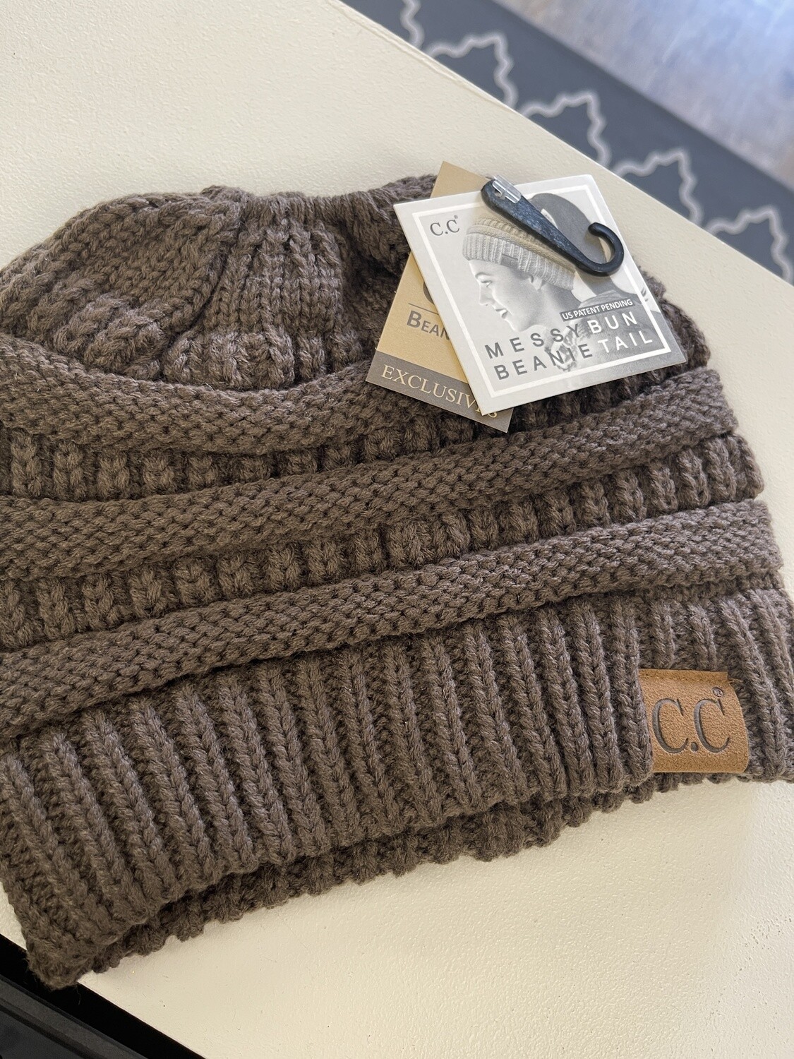 C.C. Messy Bun Beanie Tail , Color: Brown