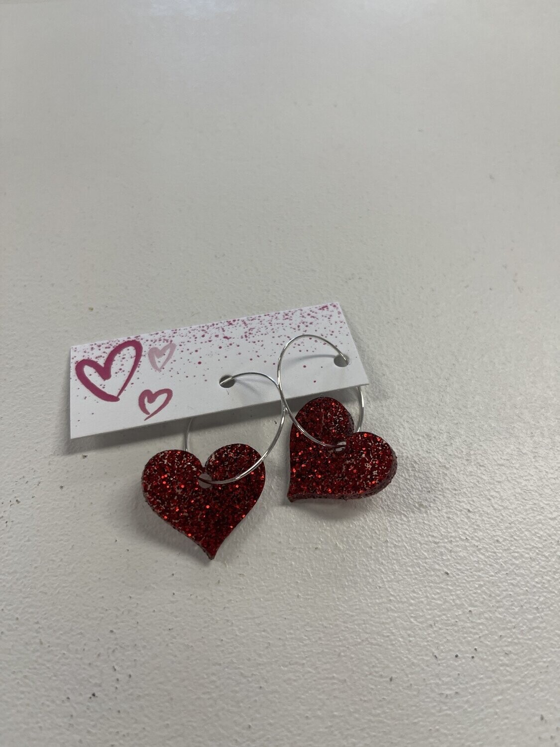 Heart Earrings, Color: Red