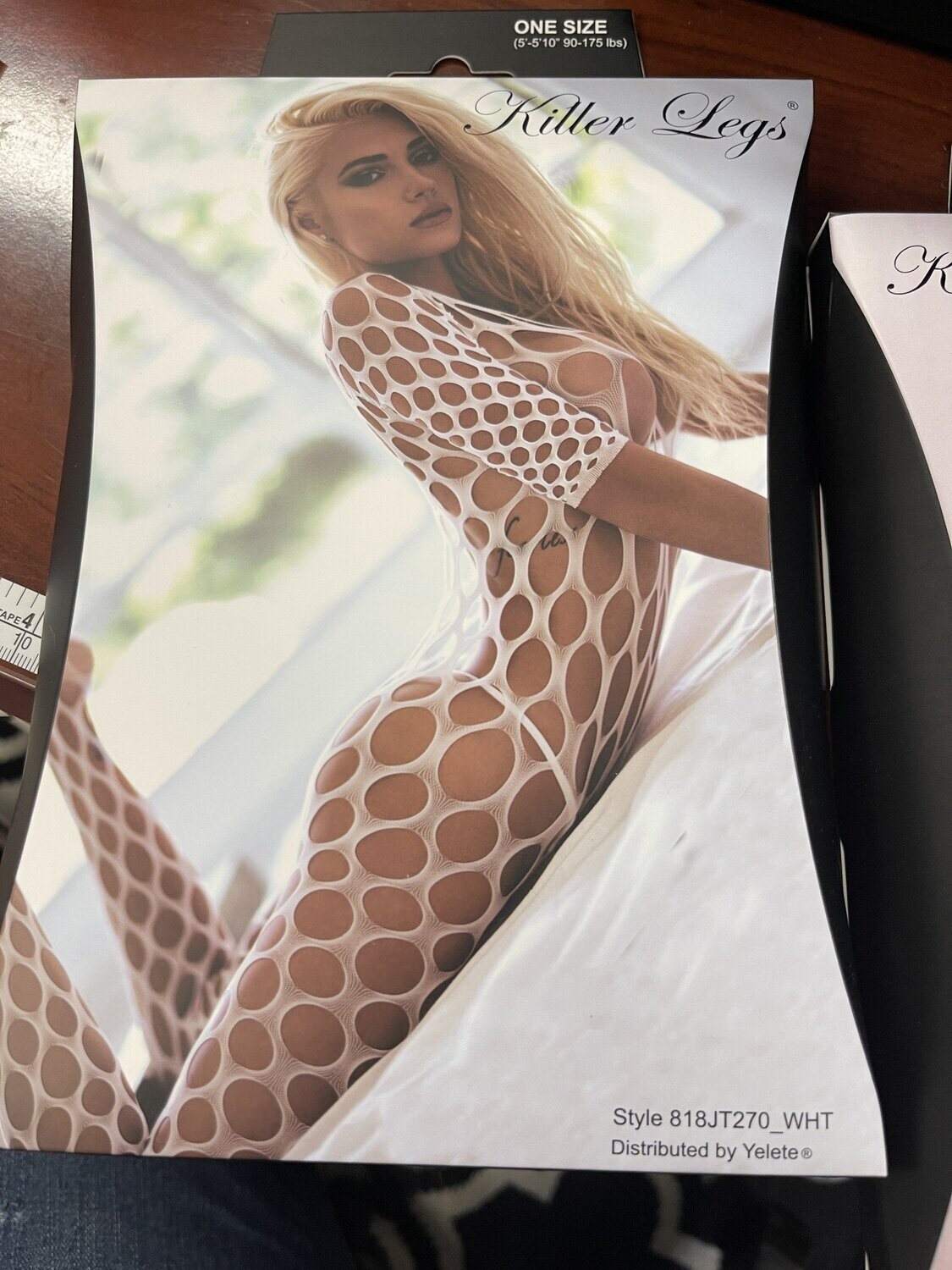Open Work Fishnet 3/4 Sleeve Bodystocking, Color: White, Size: One Size