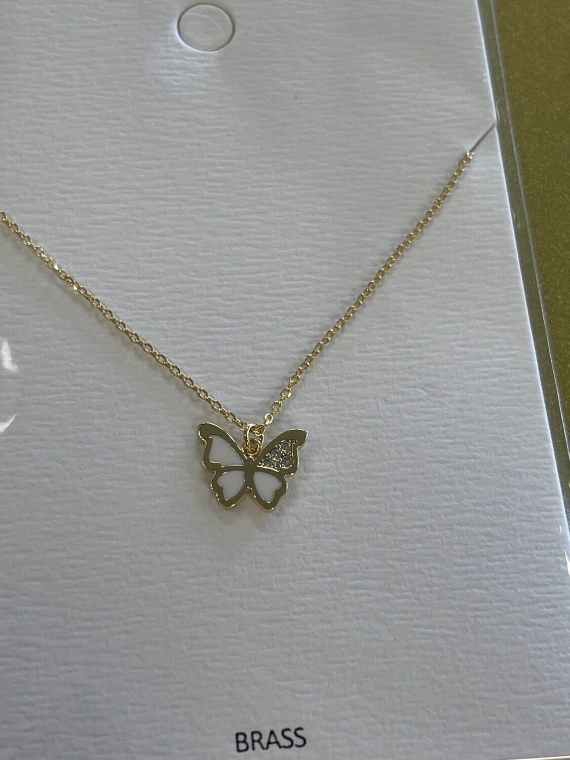 Butterfly Pendant Necklace, Color: Gold / White