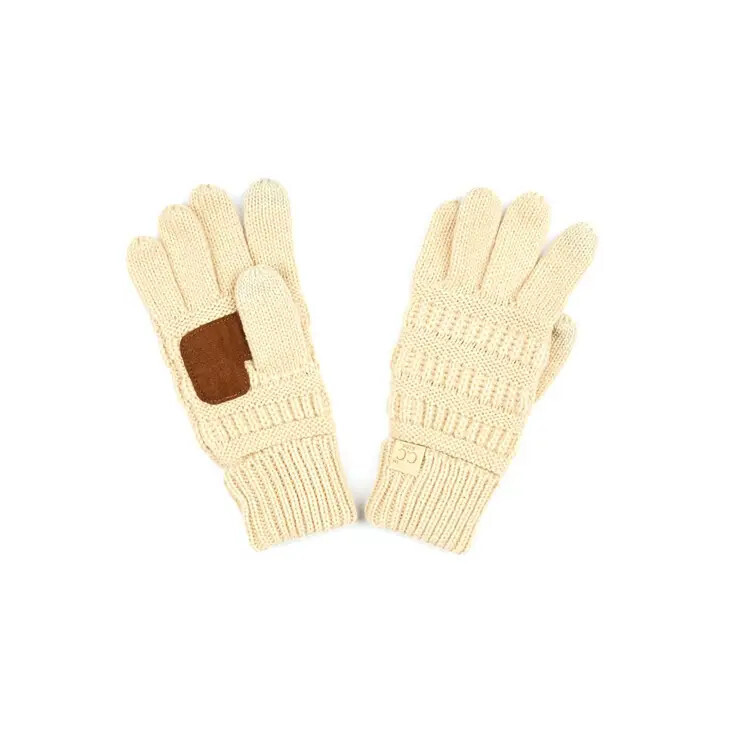 Kids CC Knit Gloves, Color: Beige