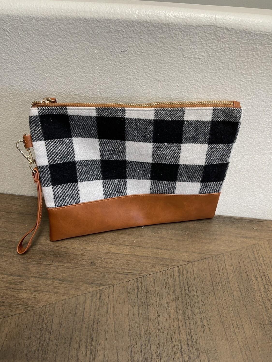 Oversized Clutch w/ Wrist Strap, Color: B&amp;W Plaid