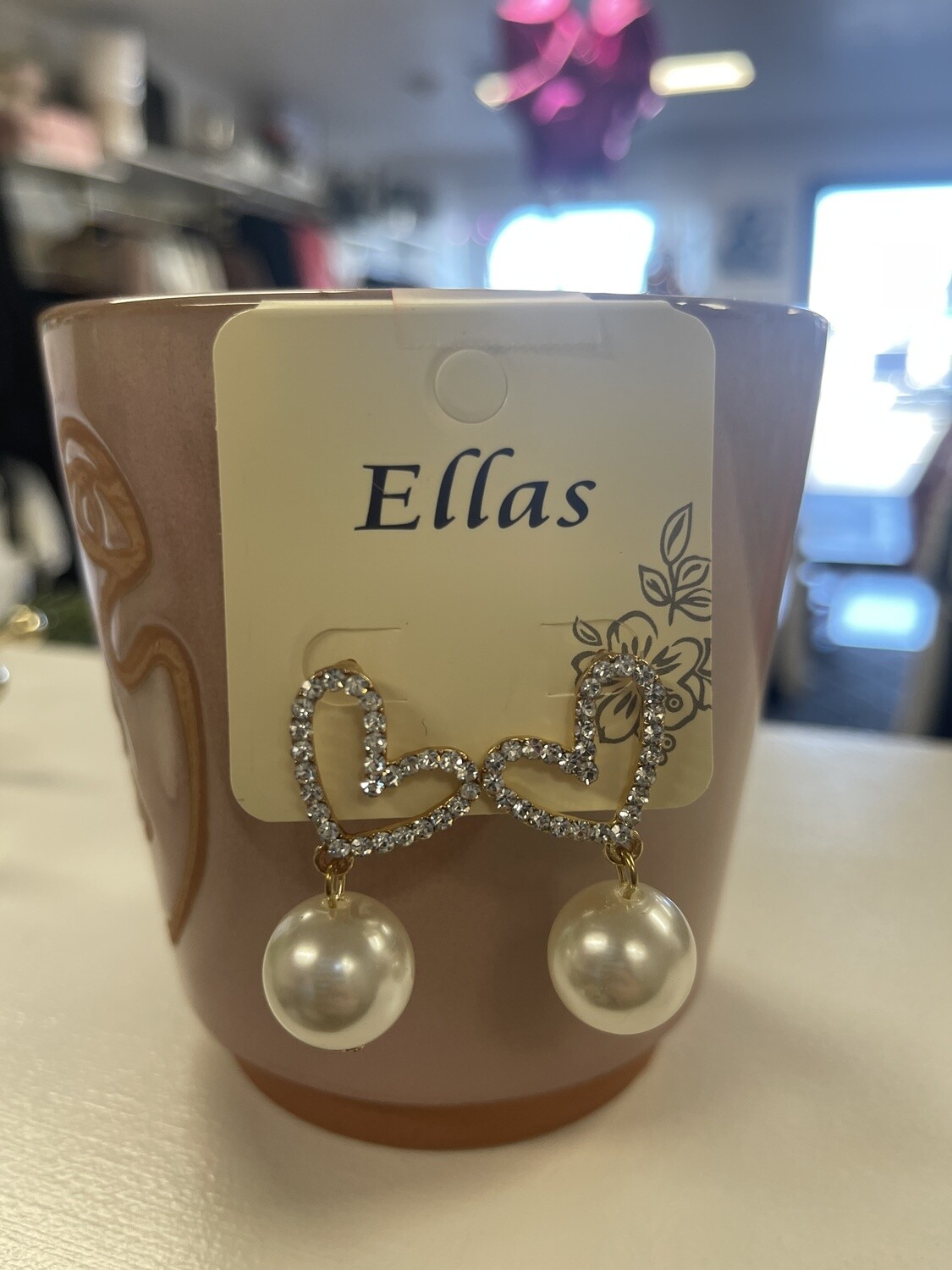 Rhinestone Heart w/ Pearl Drop Post  Earrings, Color: Gold
