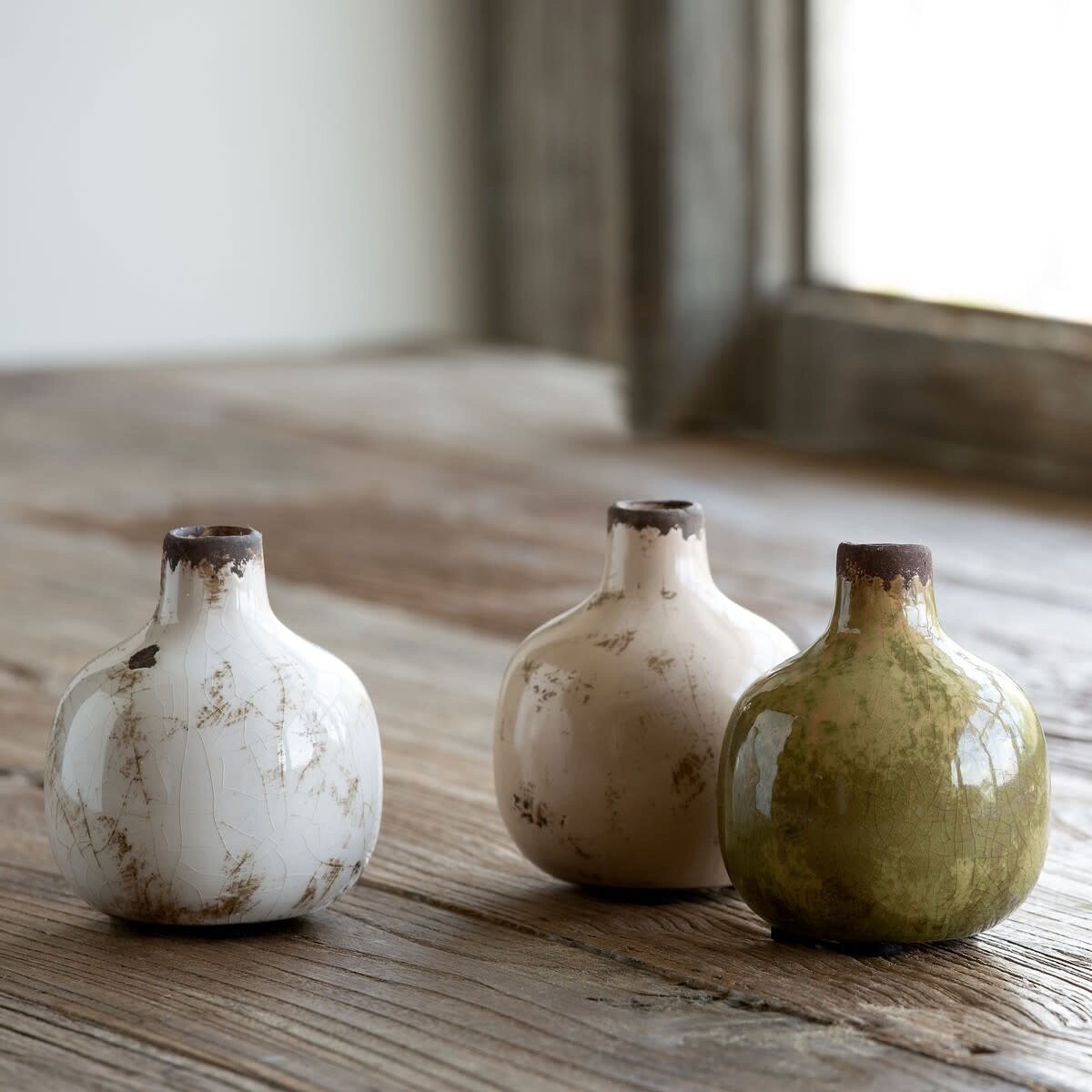 Glazed Stoneware Bud Vase Taupe-Green ea.