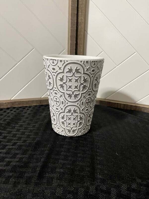 White and Grey Designed Planter Pot