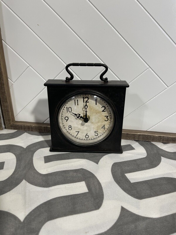 Black Desk Top Clock with Handle on Top