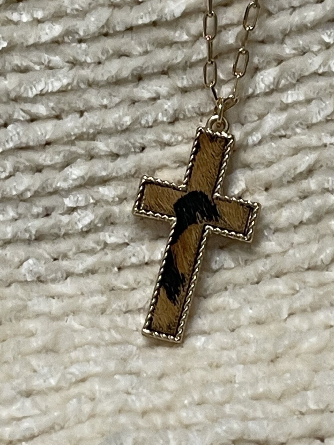 Brown Leather Gold 16&quot; Cross Necklace