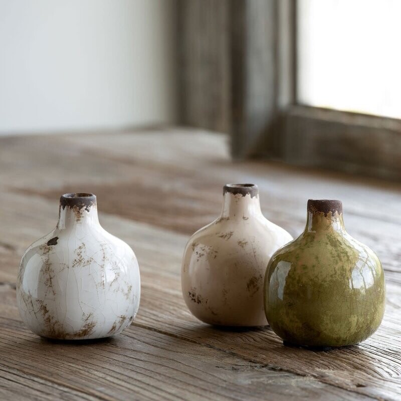 Glazed Stoneware Bud Vase Taupe-Green P- ea.