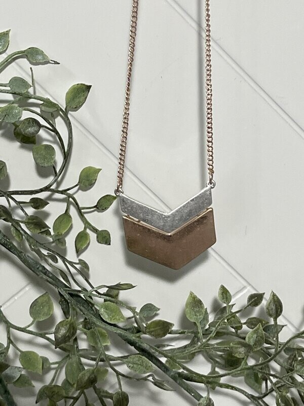 Chevron Silver and Rose Gold Necklace