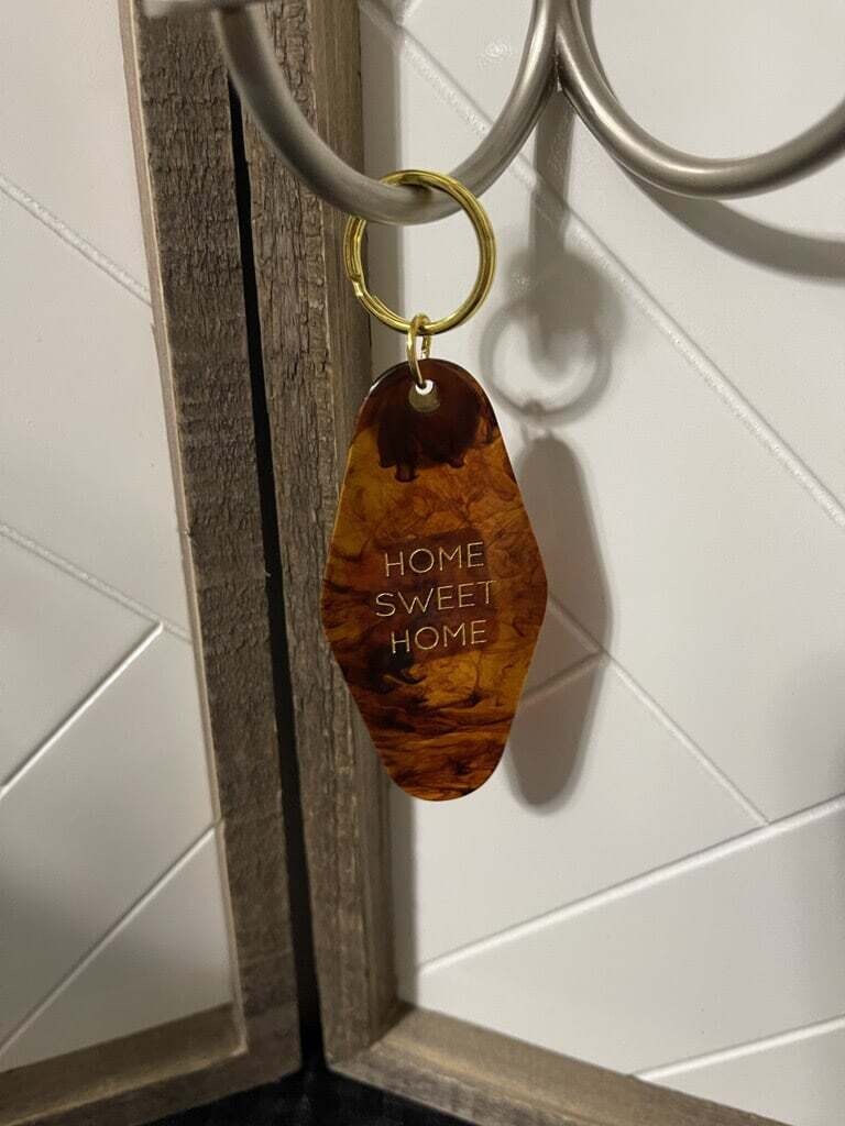 &quot;Home Sweet Home&quot; Gold and Brown Keychain