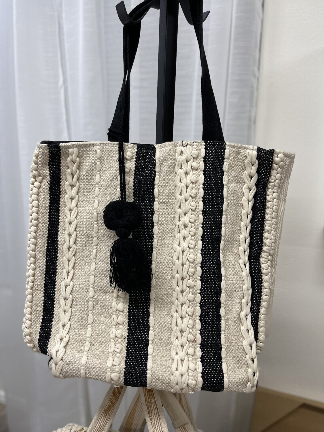 Black and Cream Striped Tote