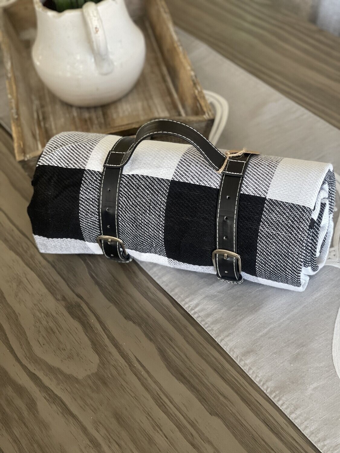 Picnic Blanket- Black &amp; White Plaid