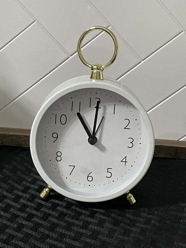 Small Desk Clock - White w/ Black Accents &amp; Gold Top