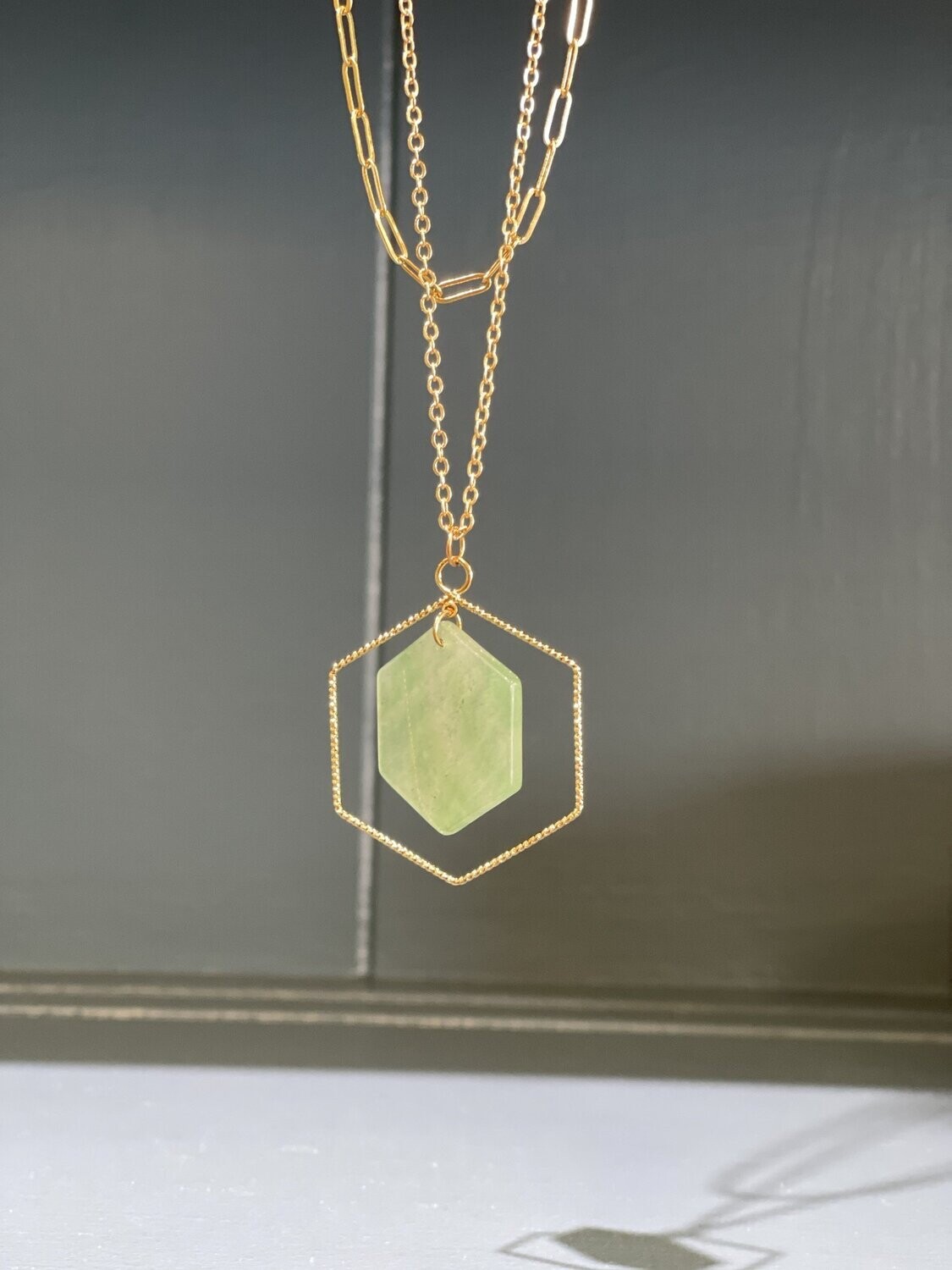 Jade &amp; Gold Necklace (Polygon Shape)