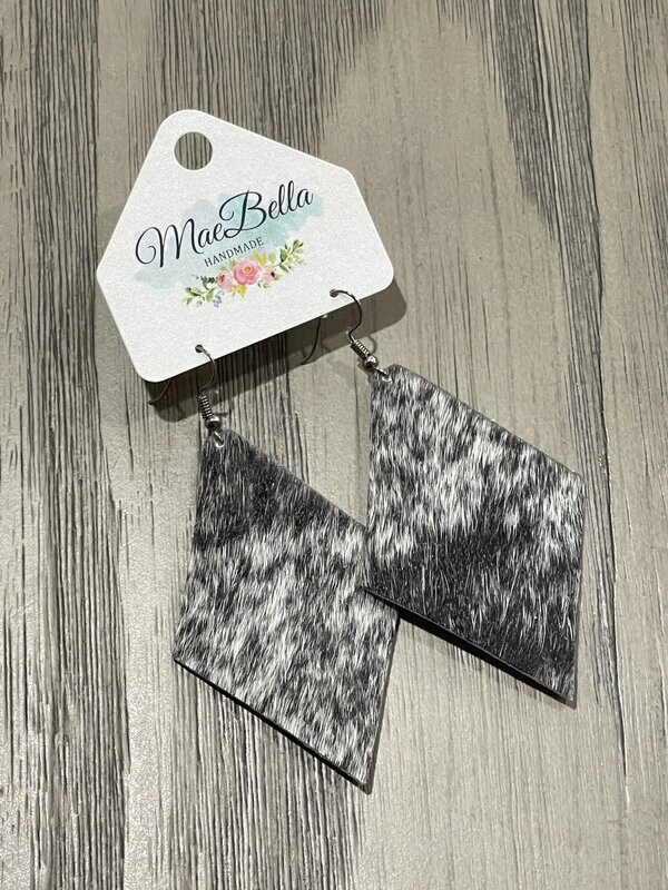 Hair on Hide Maxine Salt &amp; Pepper Leather Earrings