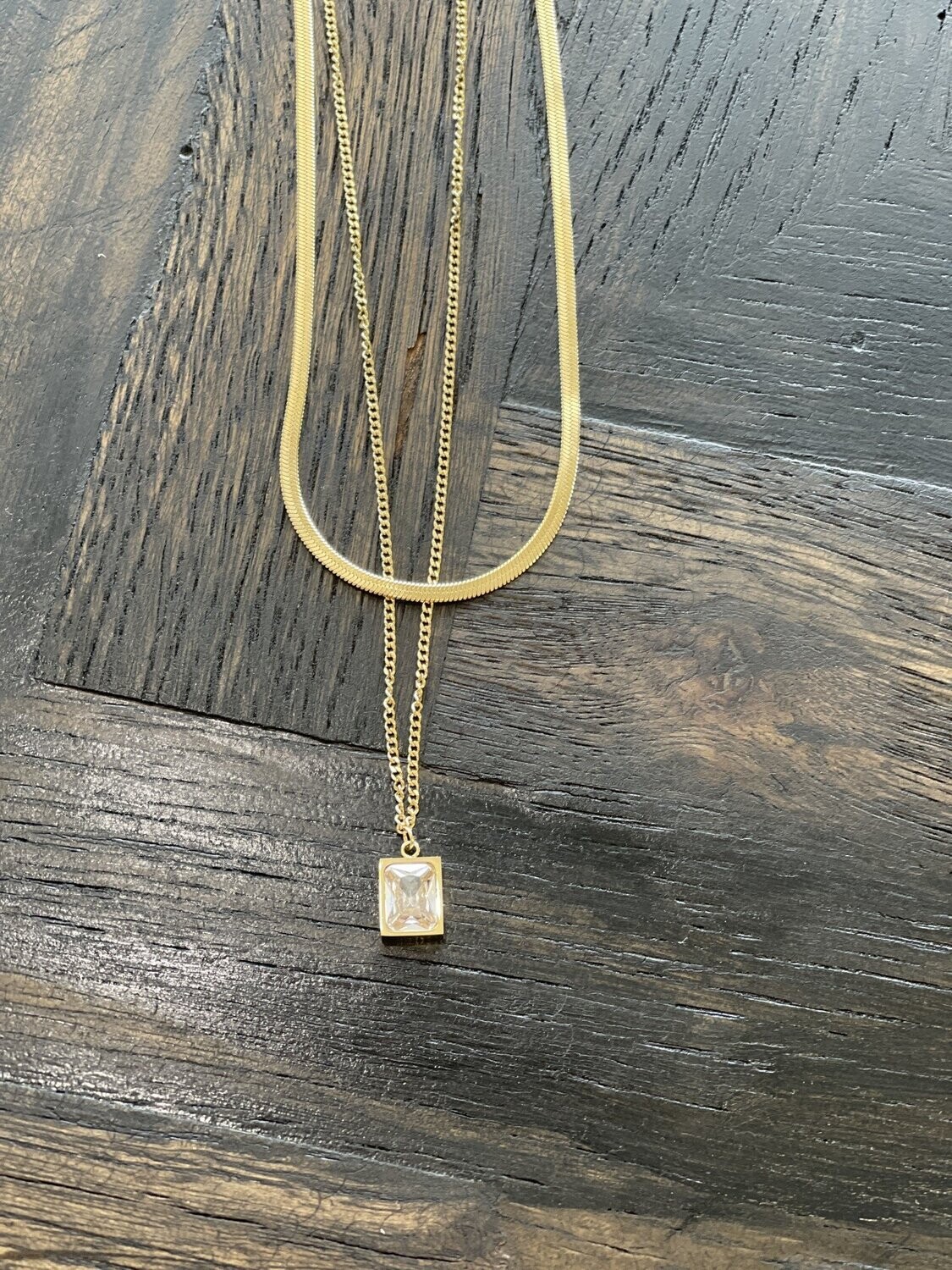 Dainty Gold Double Chain w/ Clear Rhinestone