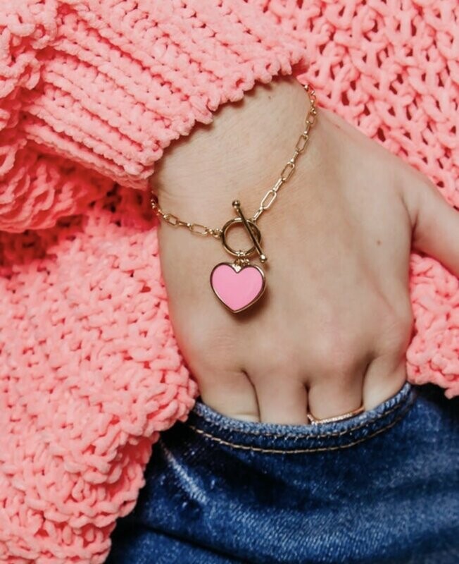 Pink Heart Shape Bracelet with Gold Chain