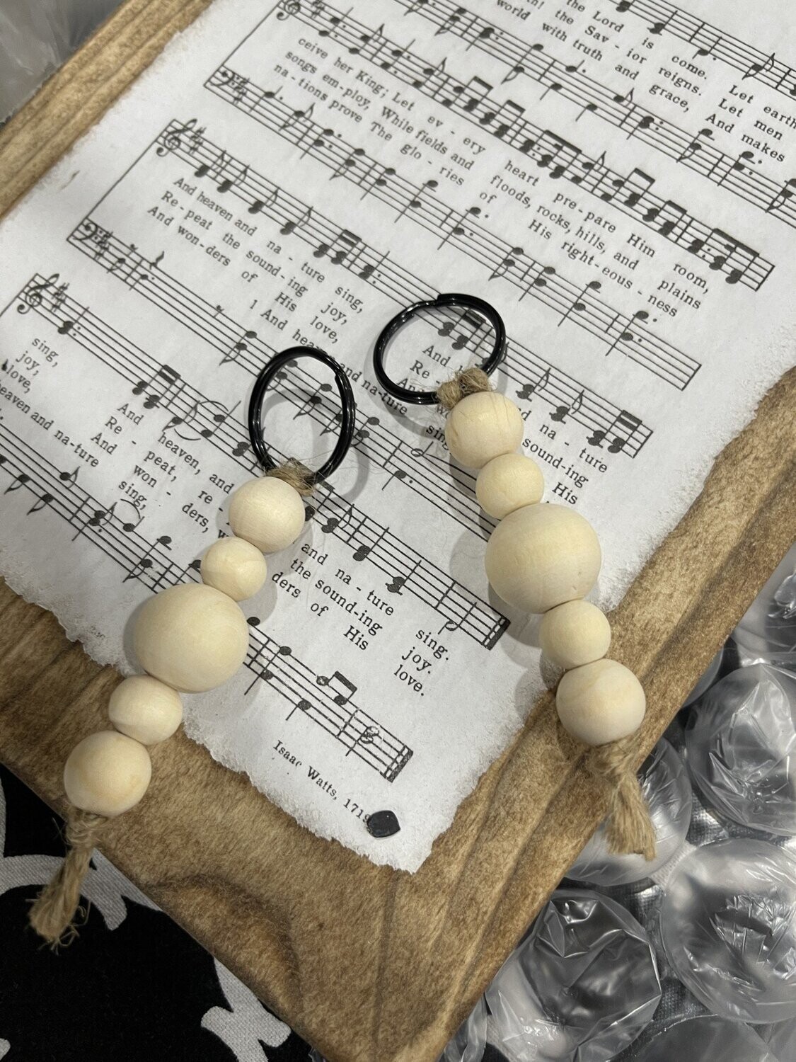 Natural wood bead Keychain  Round wood bead Keychain