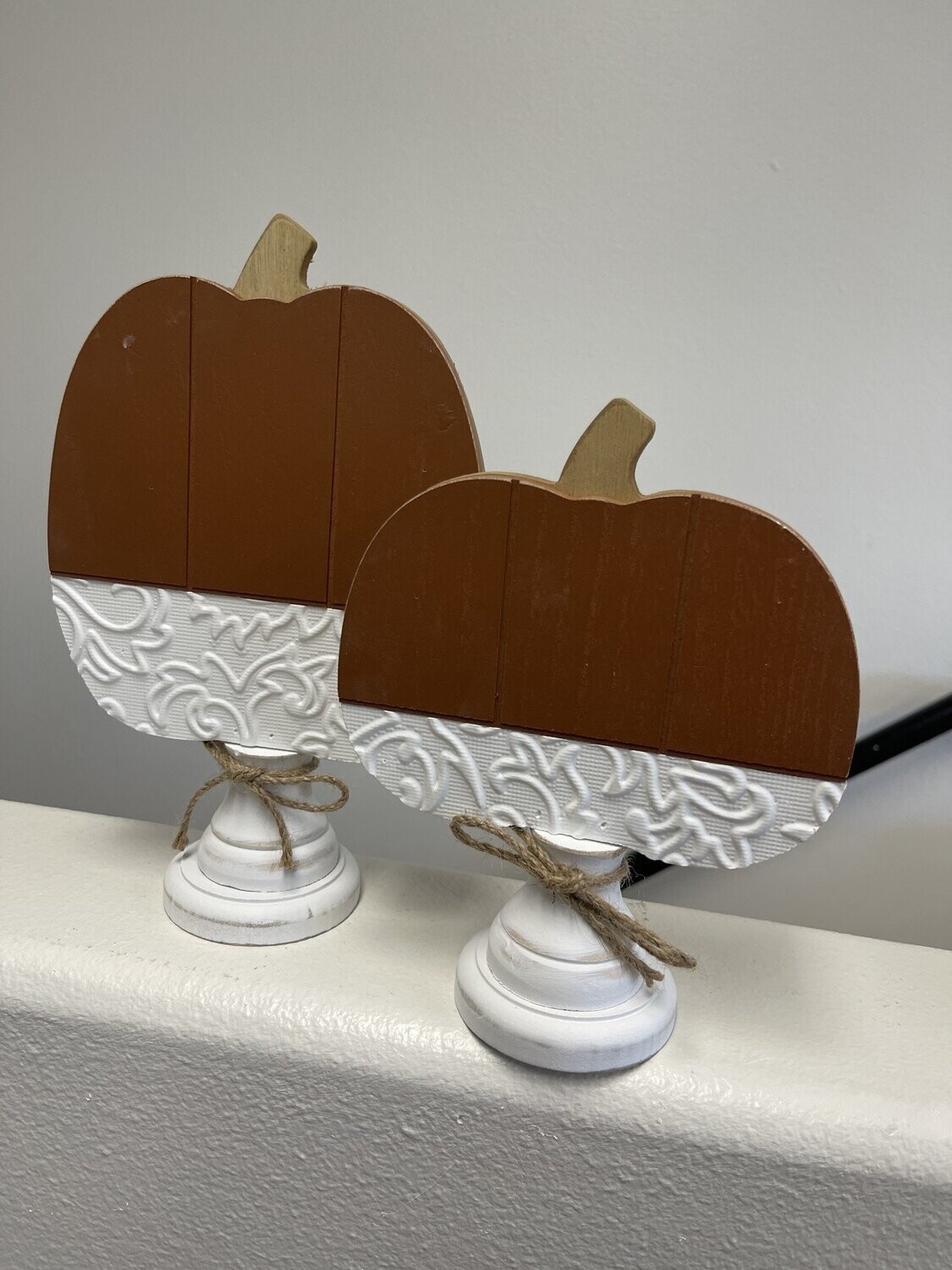 Wood Pumpkin w/ Punched Tabletop Décor 2pcs set