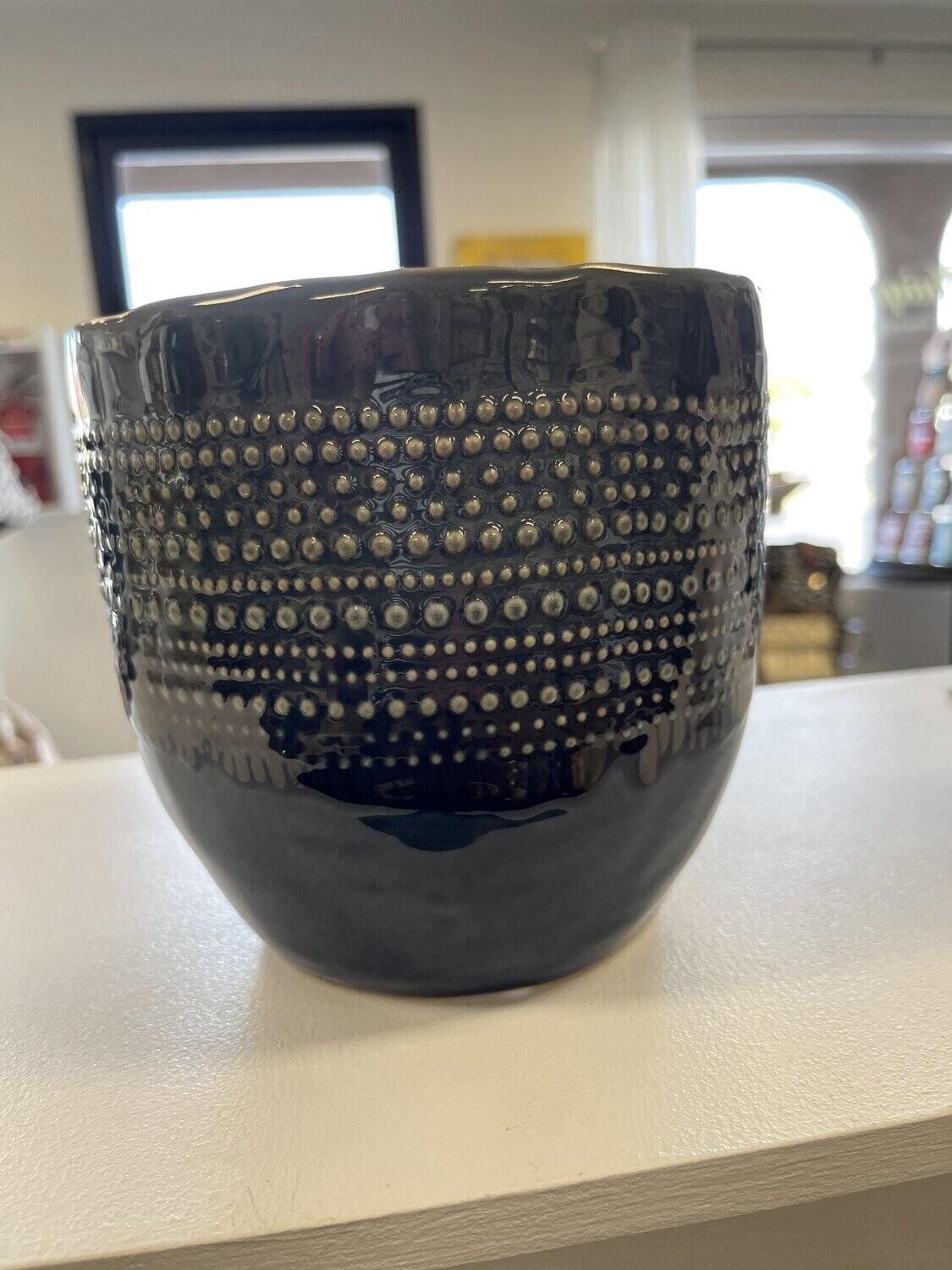Container Pot Navy w/ Beige Bubble