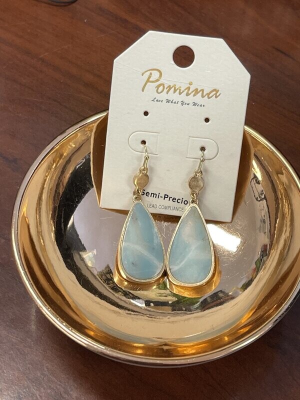 Turquoise Tear Drop Earrings w/ Gold Trim