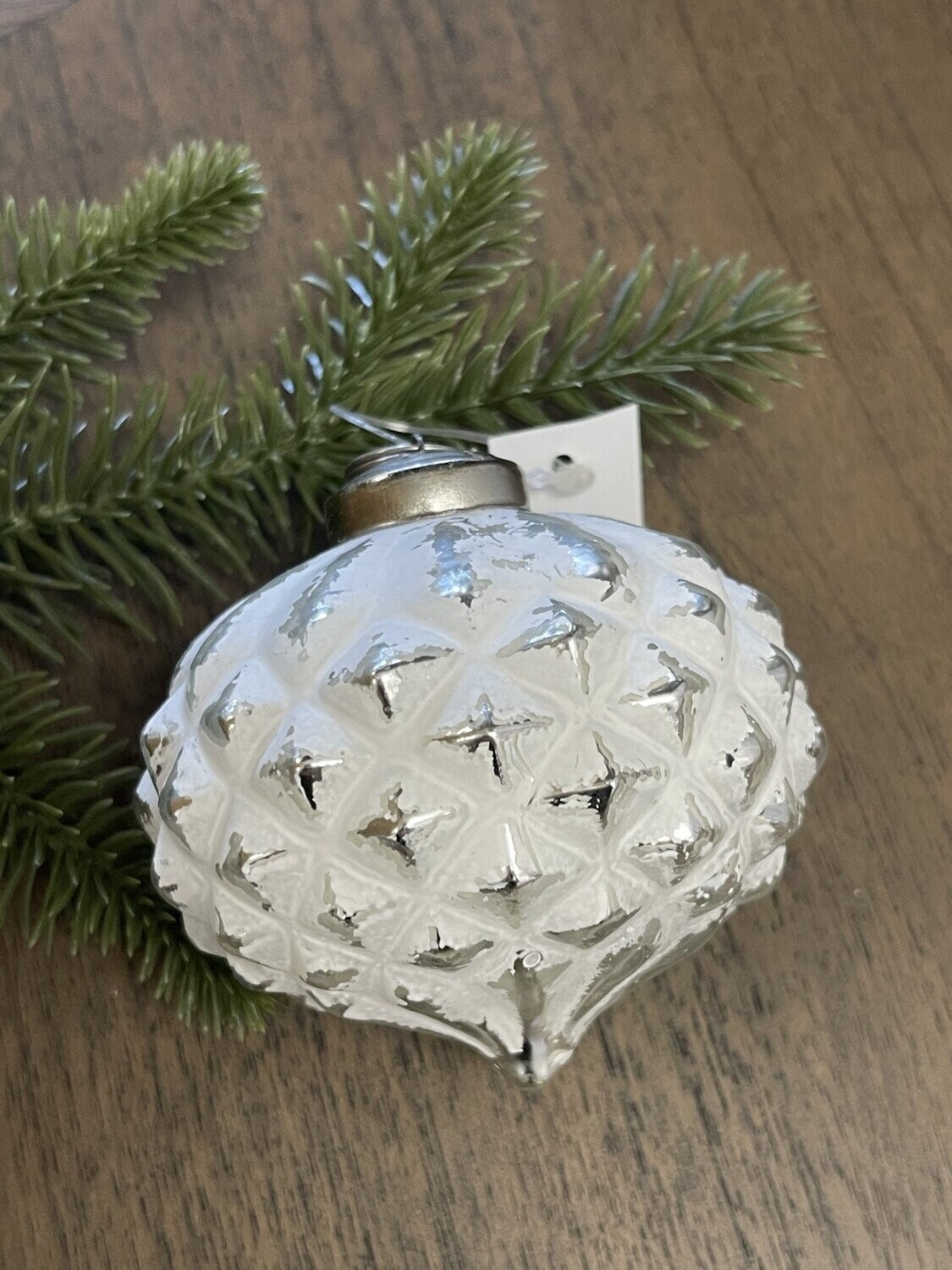 Cottage White Textured Glass Ornament