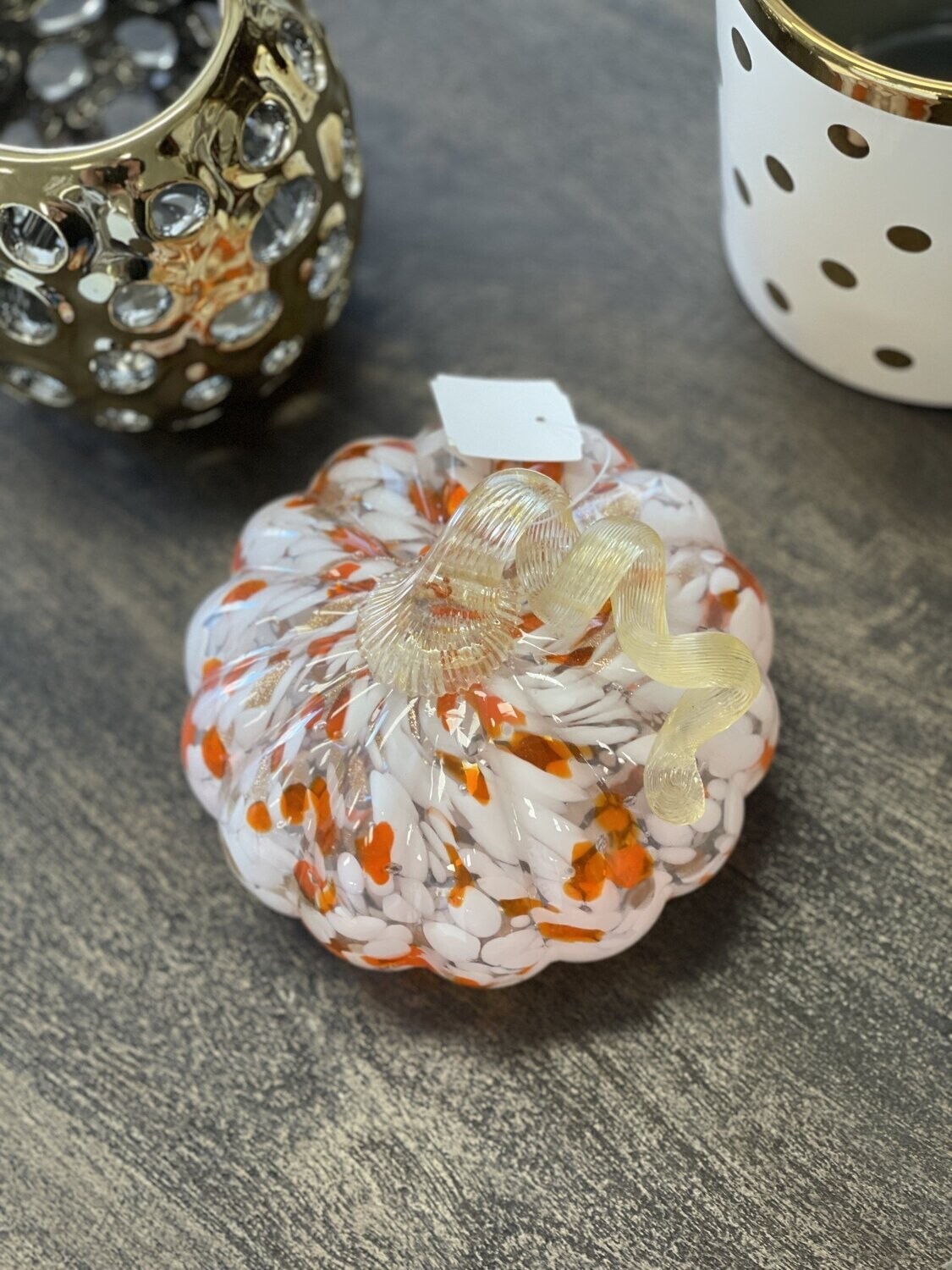 Glass Pumpkin/Gourd Orange &amp; White