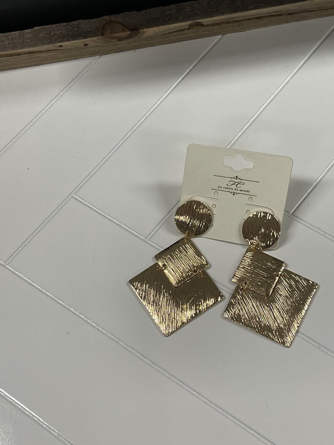 Texture Geometric Drop Earrings * 2 x 3&quot; Approx -Gold