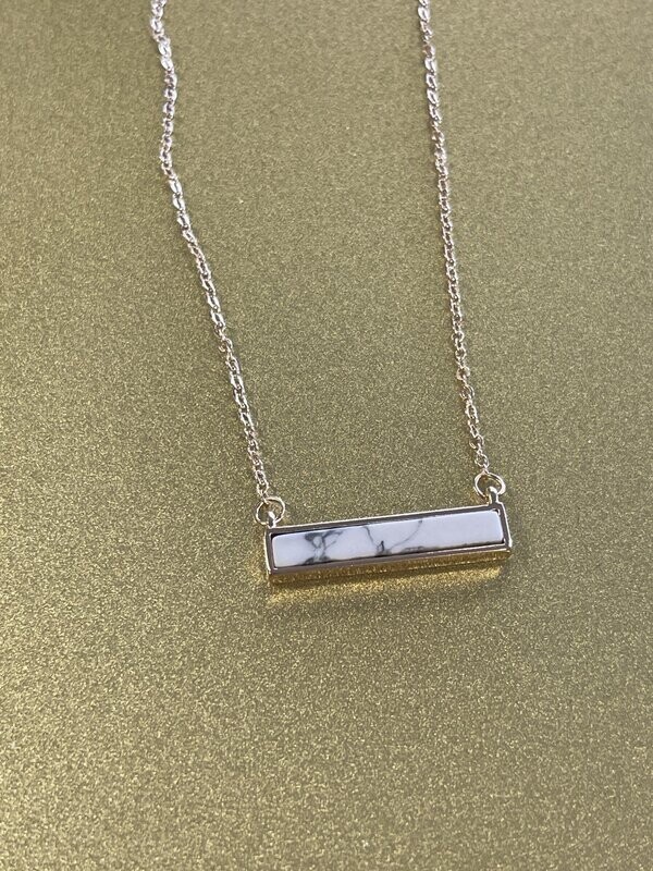 Stone Bar Necklace - White  &amp; Gold Chain