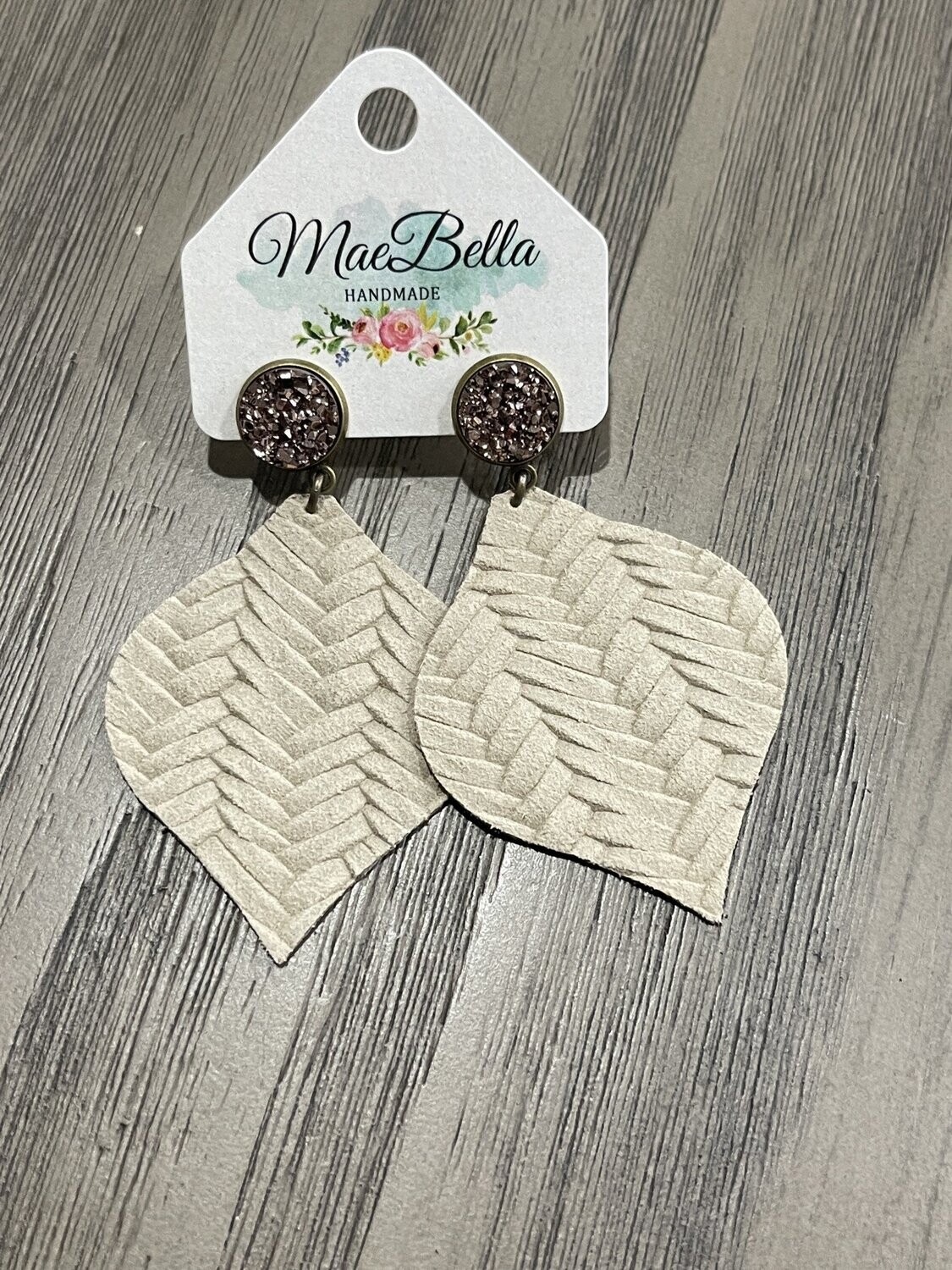 Druzy Beige and Leather Weave Earrings