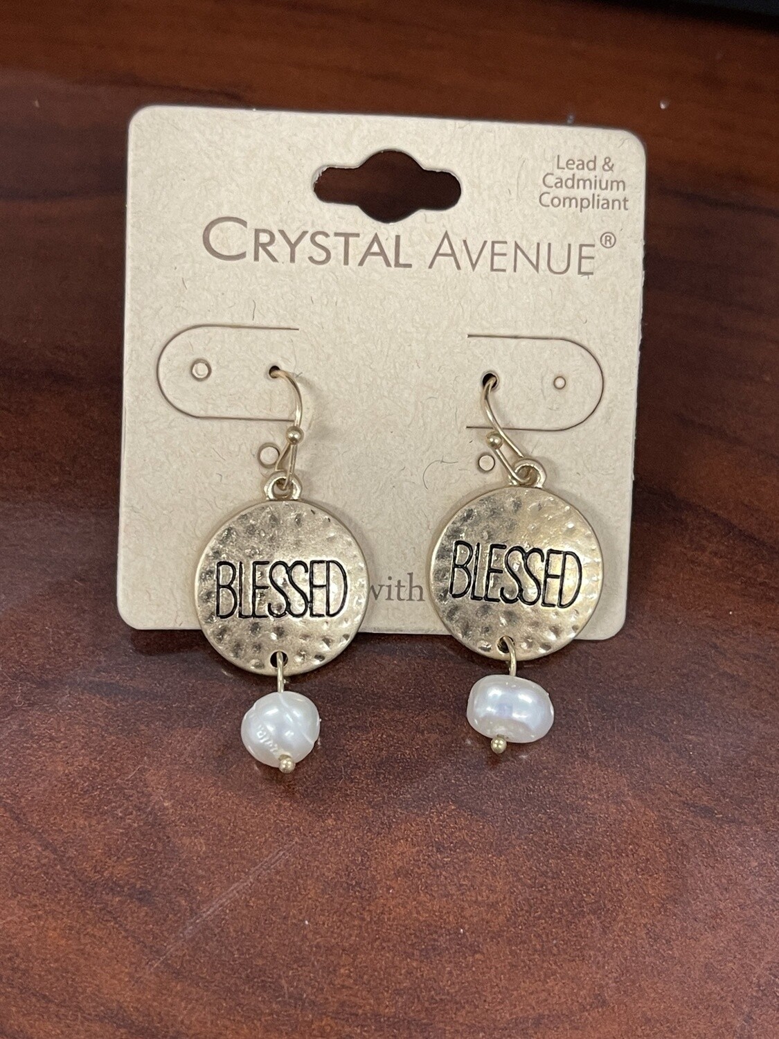 Blessed Saying on Gold w/ Pearl Dangling Earrings