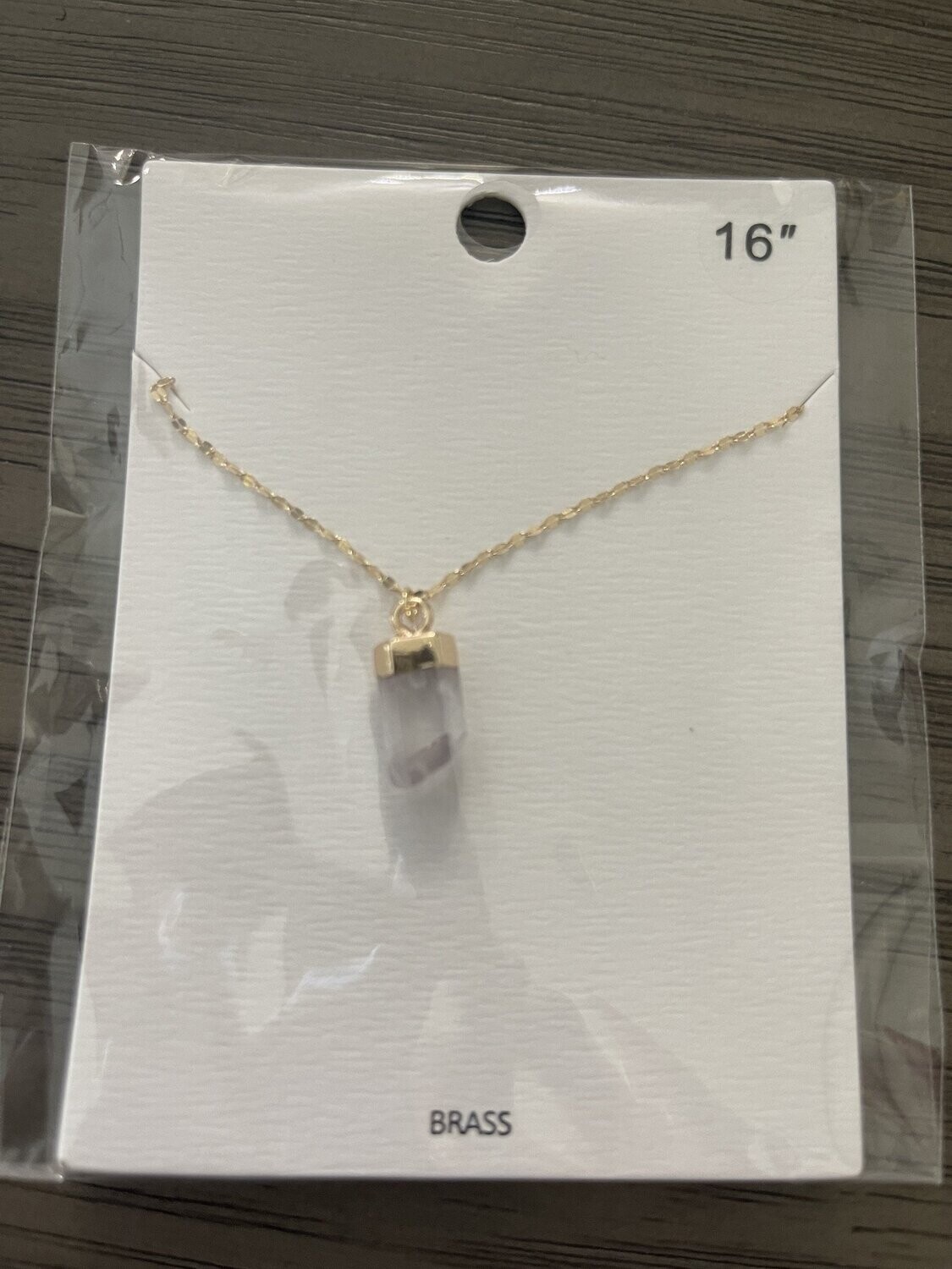 Clear Mind Crystal Stone Pendant - Quartz Crystal - Brass 16&quot;