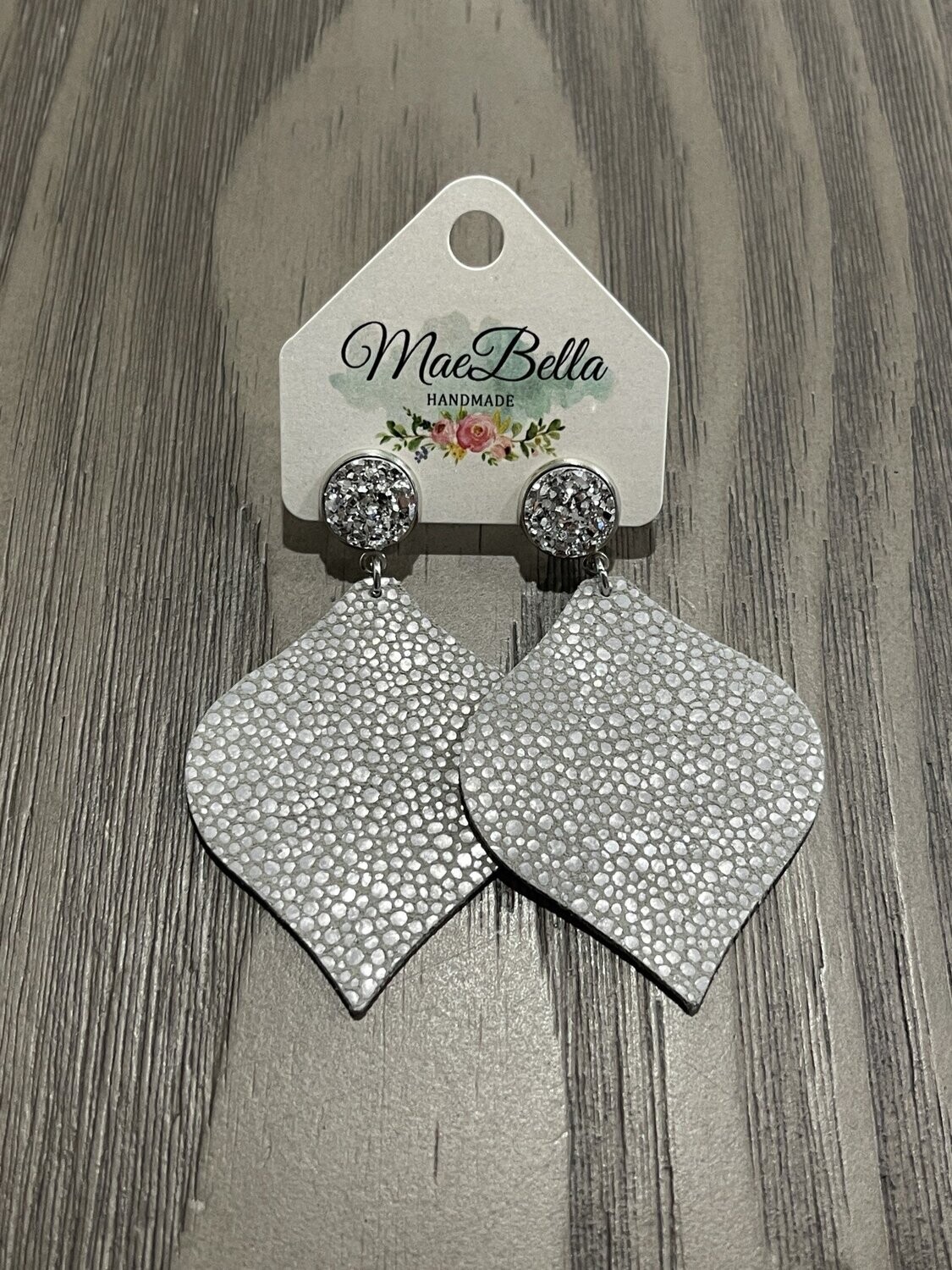 Druzy Grey Stingray Leather Earrings