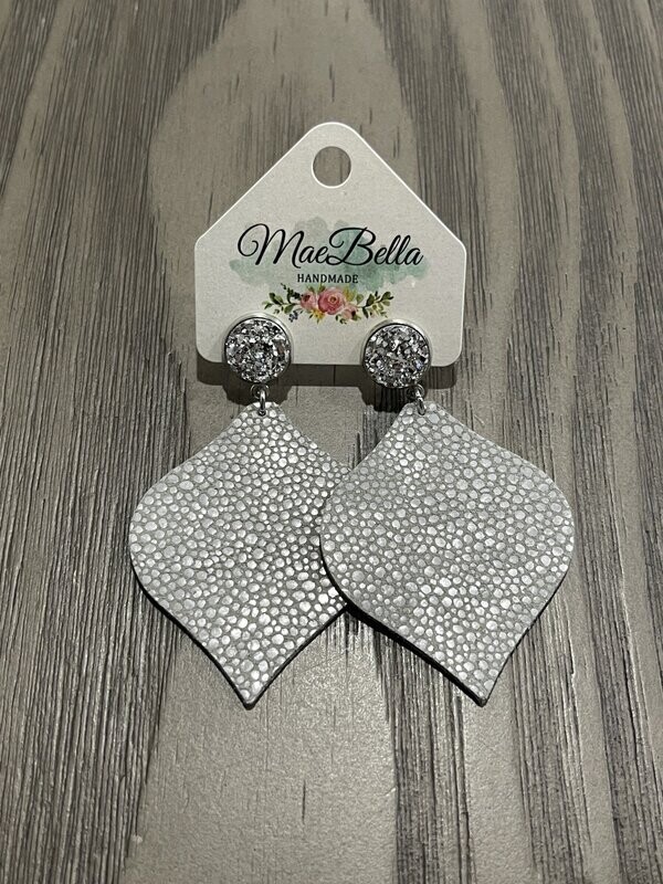 Druzy Grey Stingray Leather Earrings