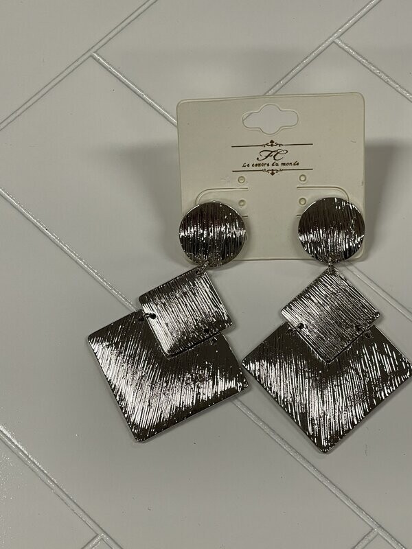 Texture Geometric Drop Earrings - Silver
