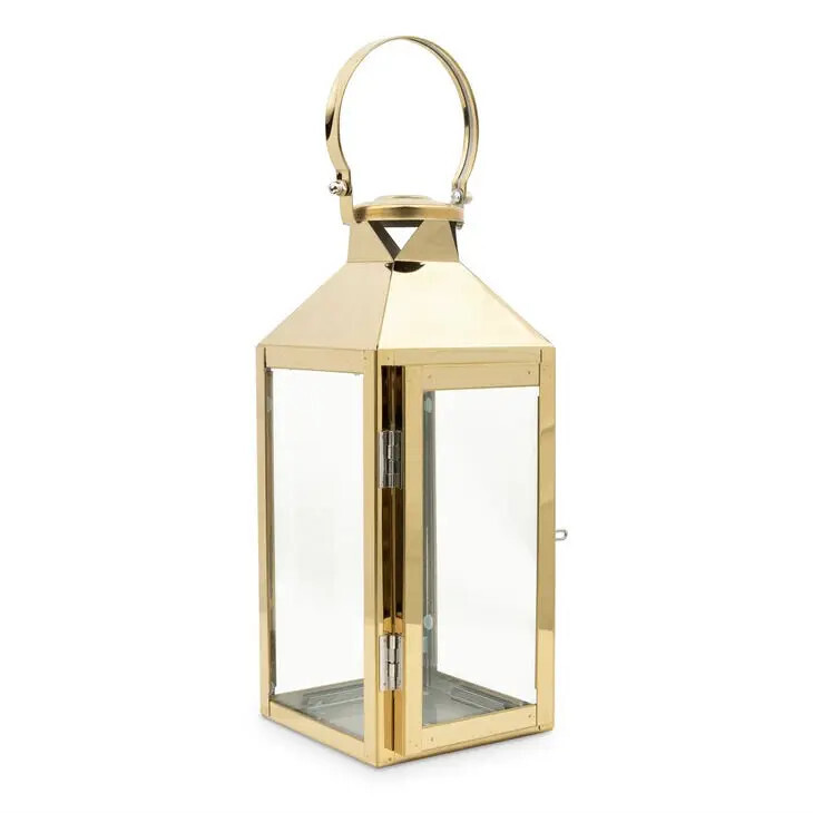 Large Square Decorative Metal Hanging Lantern - Gold