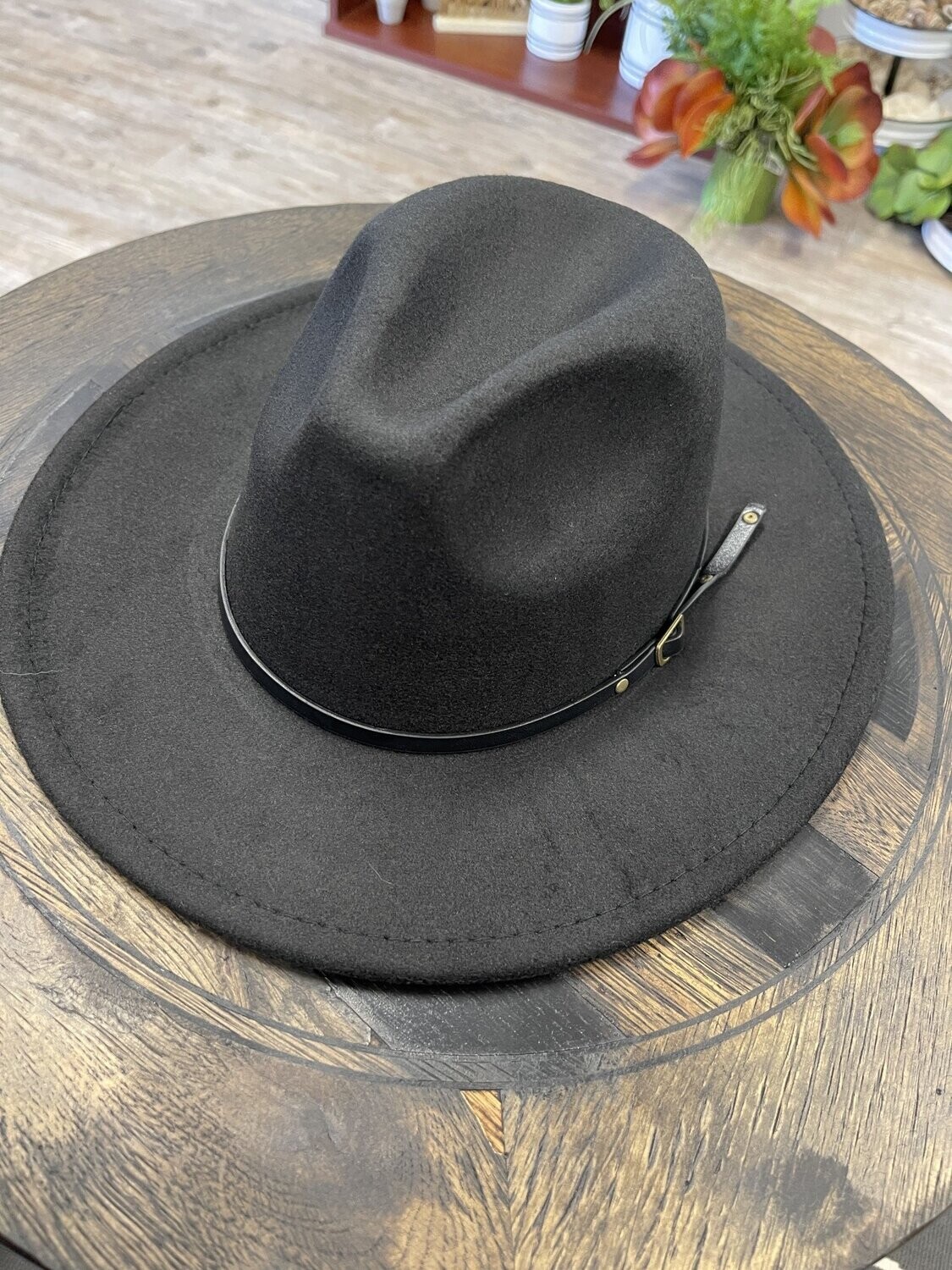 Belt Buckle Trim Wide Brim Felt Hat