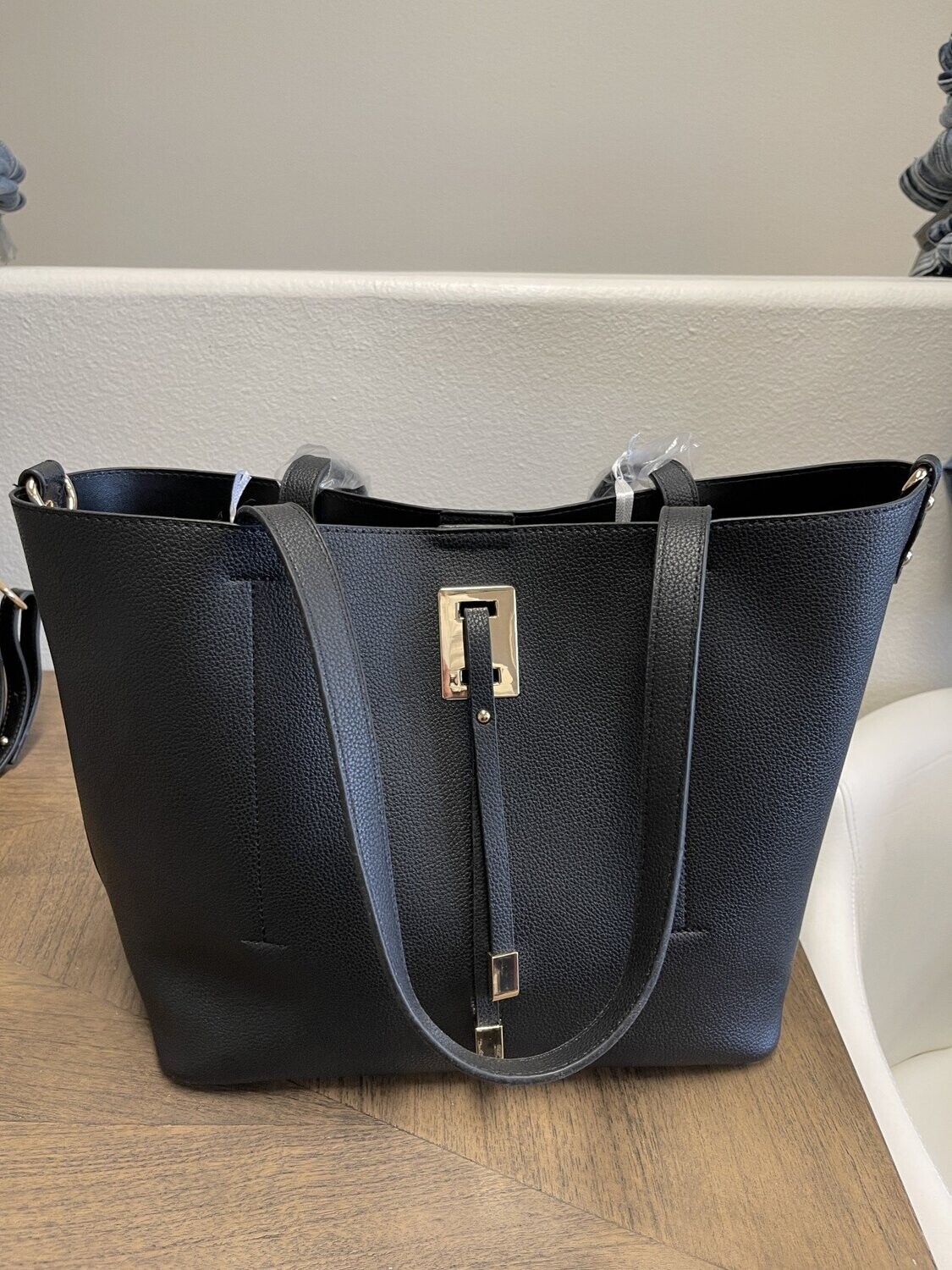 Solid Black Handbag w/ additional Floral Clutch