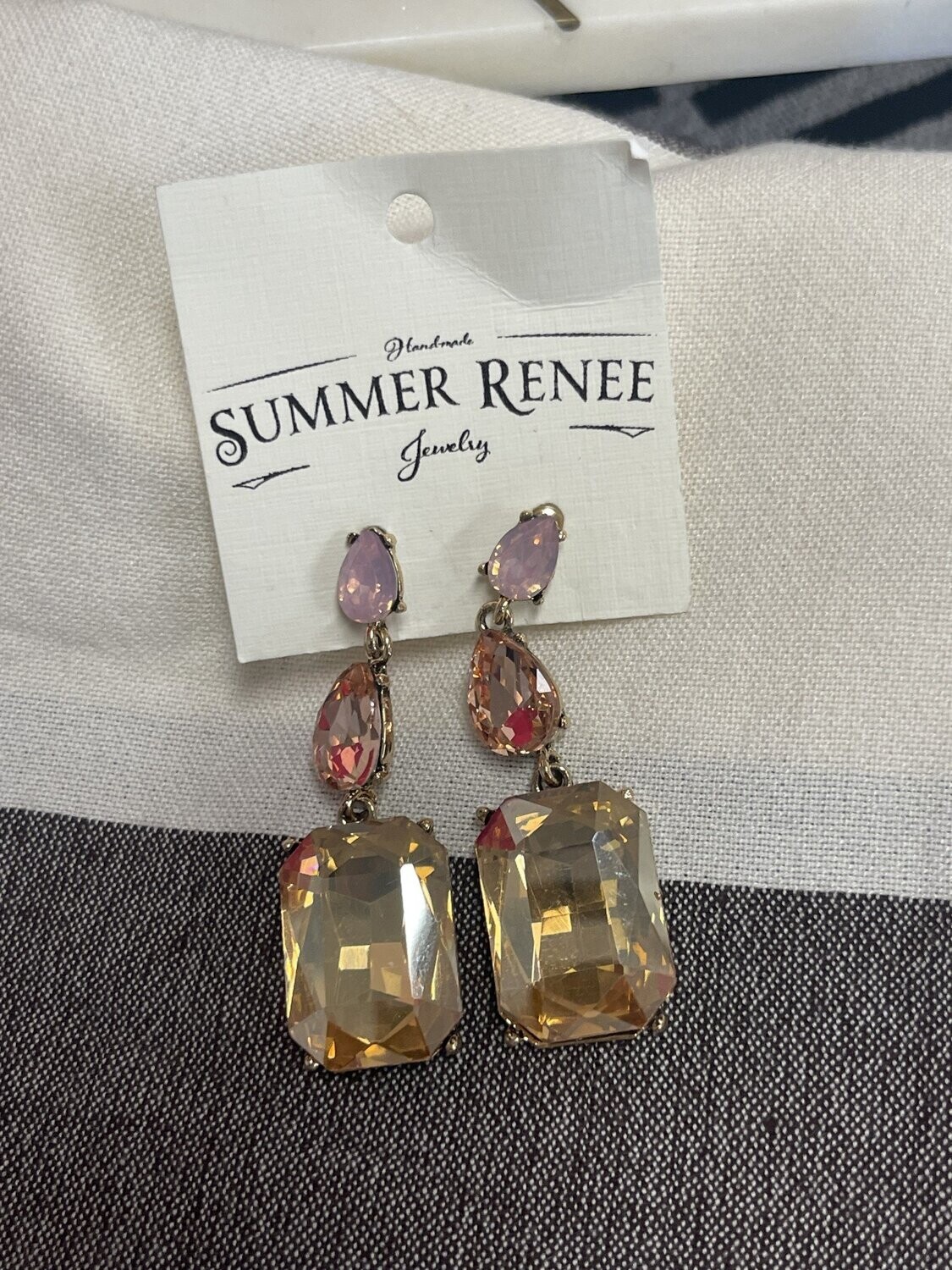 HANDMADE Brown/Blush Dangling Crystal Earrings
