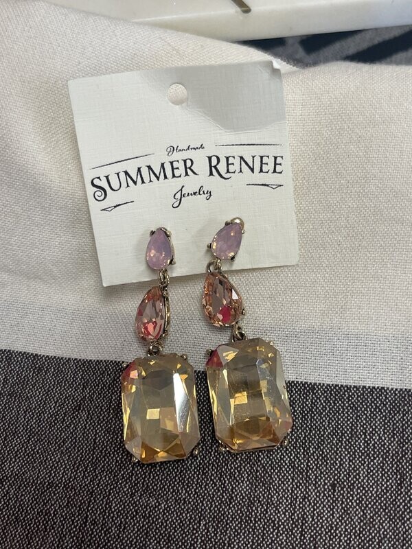 HANDMADE Brown/Blush Dangling Crystal Earrings