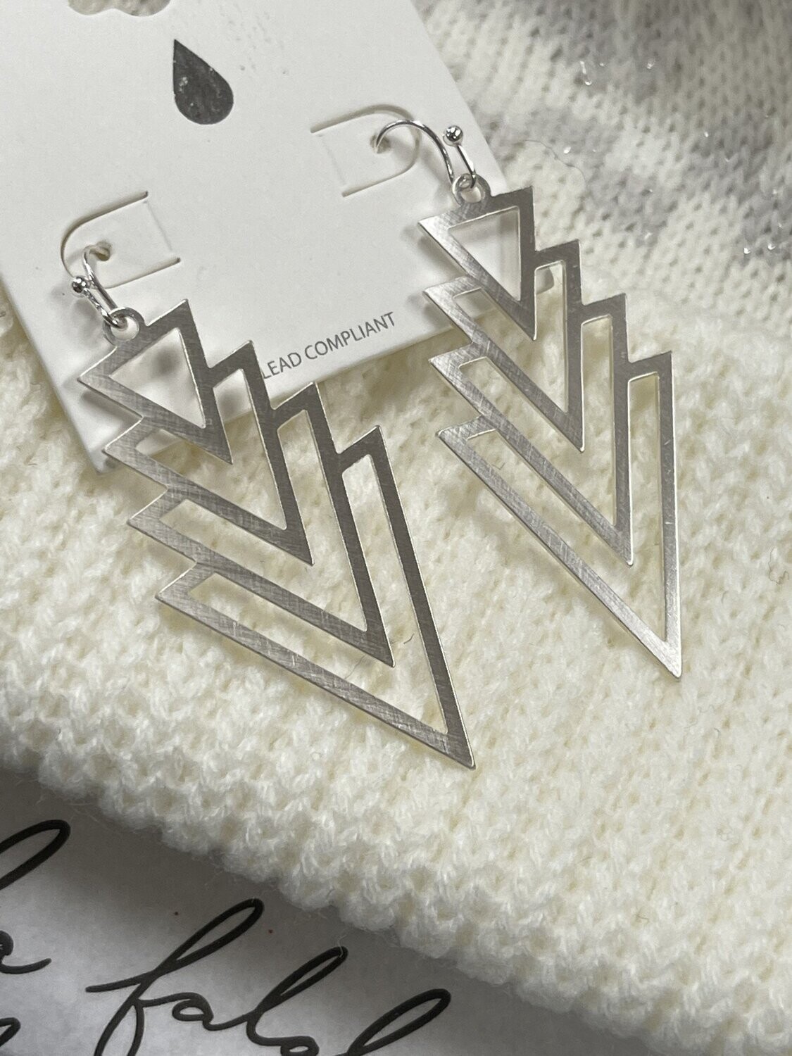 Fashion V Cut Earrings - White Silver