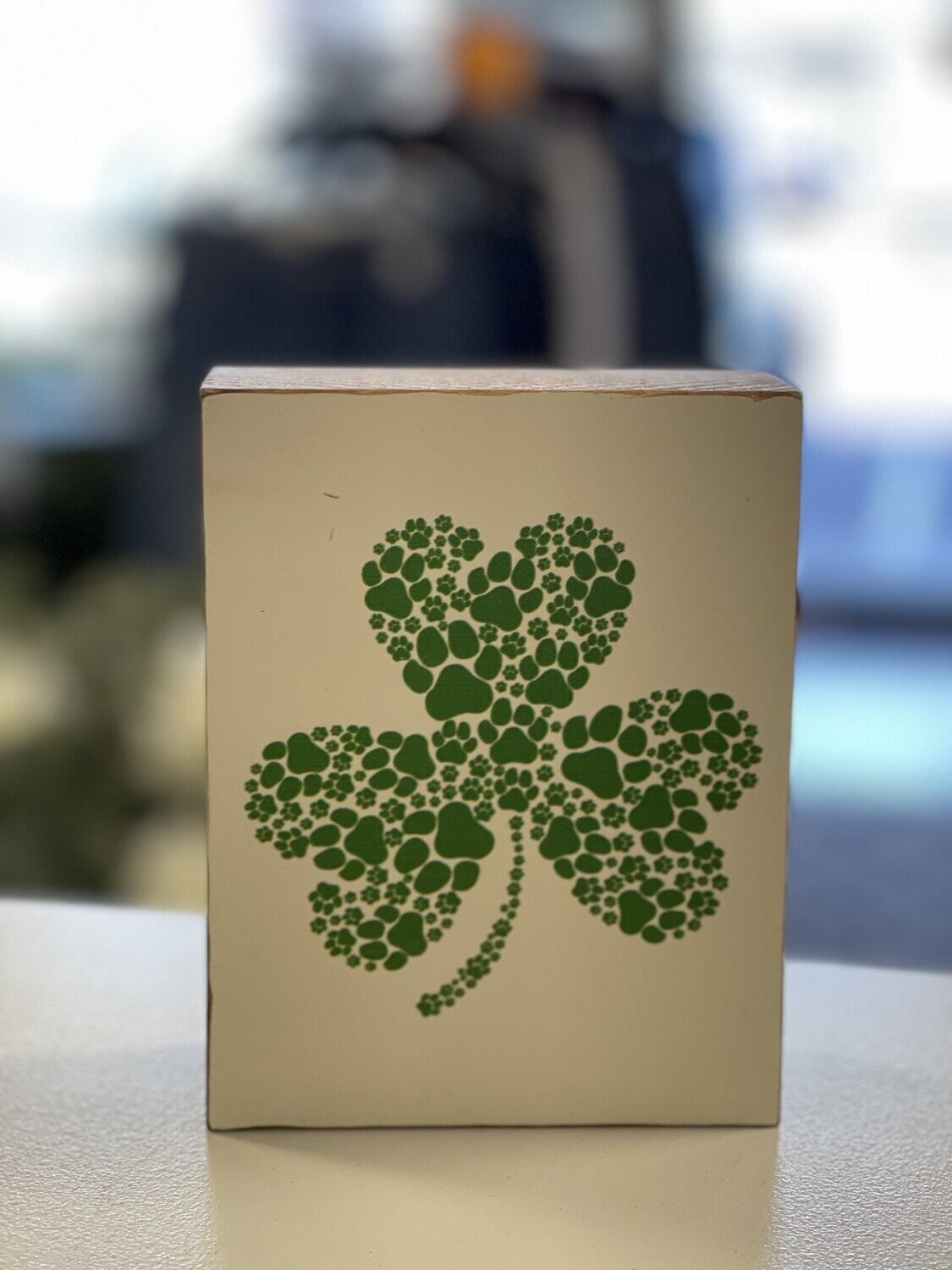 Paw Print Shamrock Decorative Wooden Block