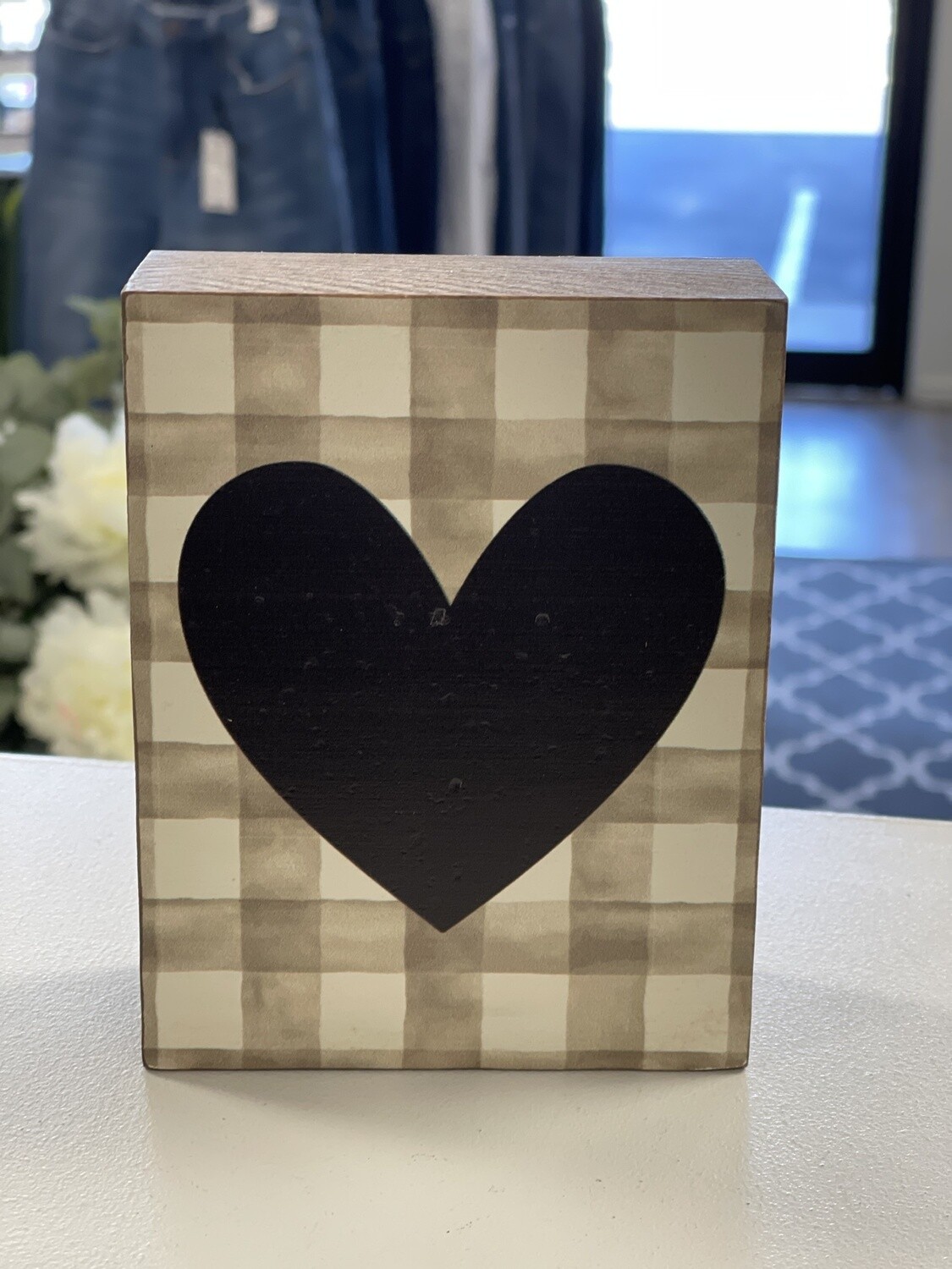Heart on Grey Plaid Background