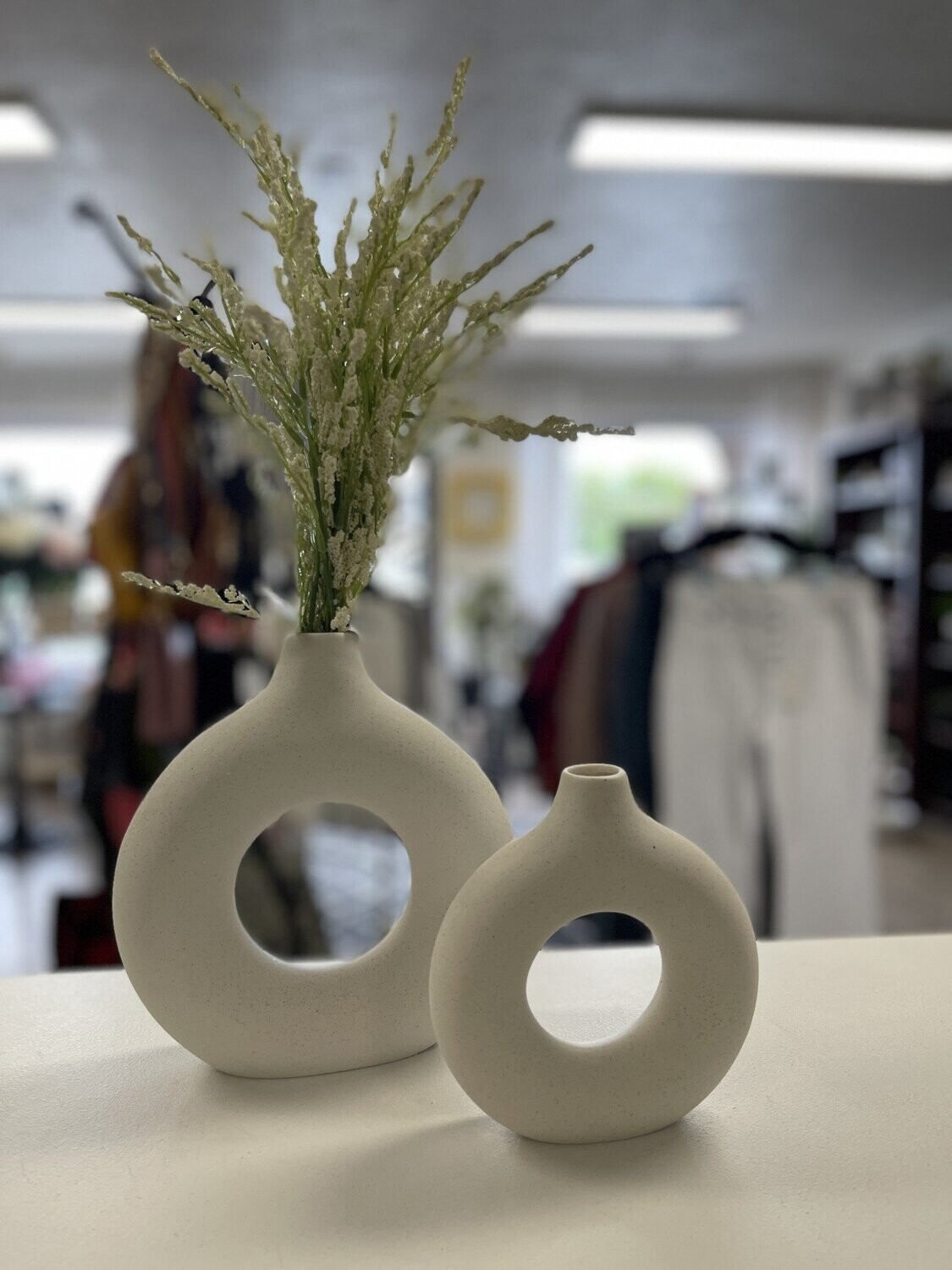 Modern Ceramic Vase Round Shape  2 pc Set