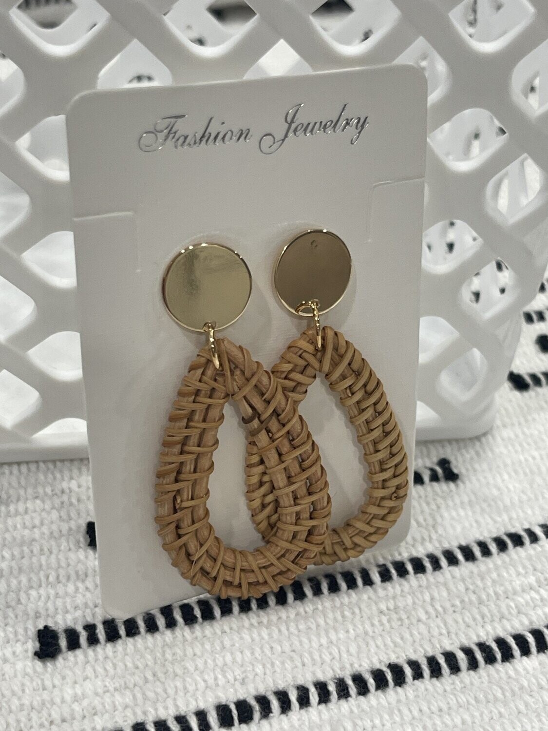 Tan &amp; Gold Tear Drop Earrings