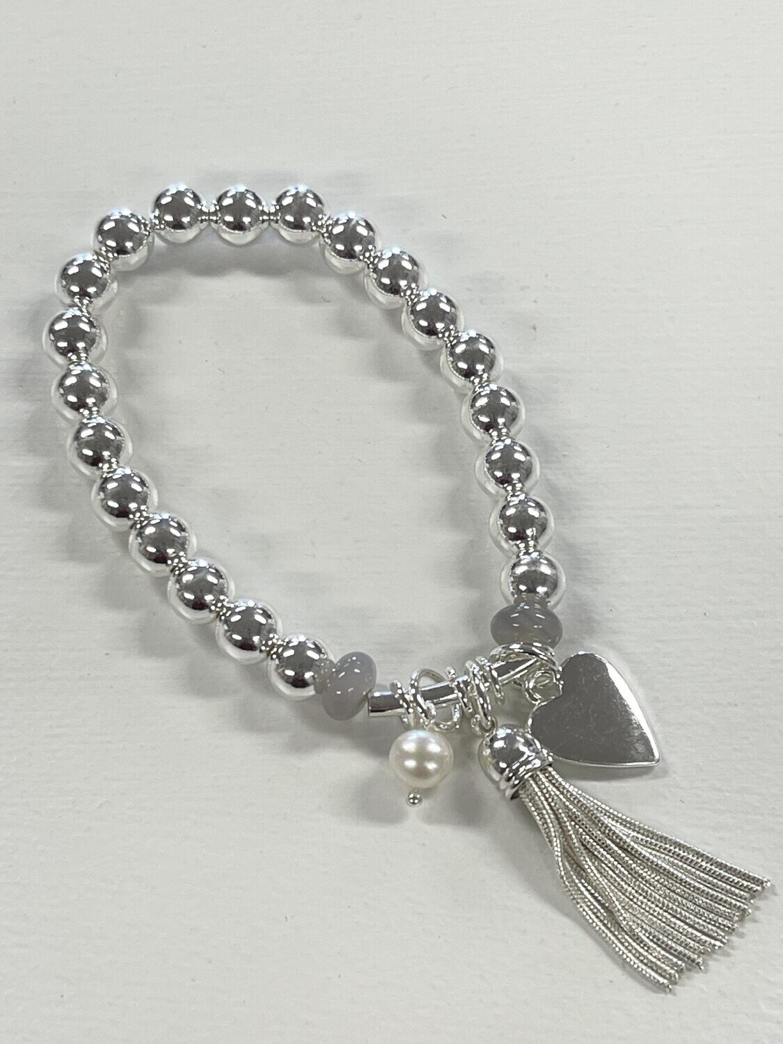 Silver Beads w/ Tassel, Heart &amp; Pearl